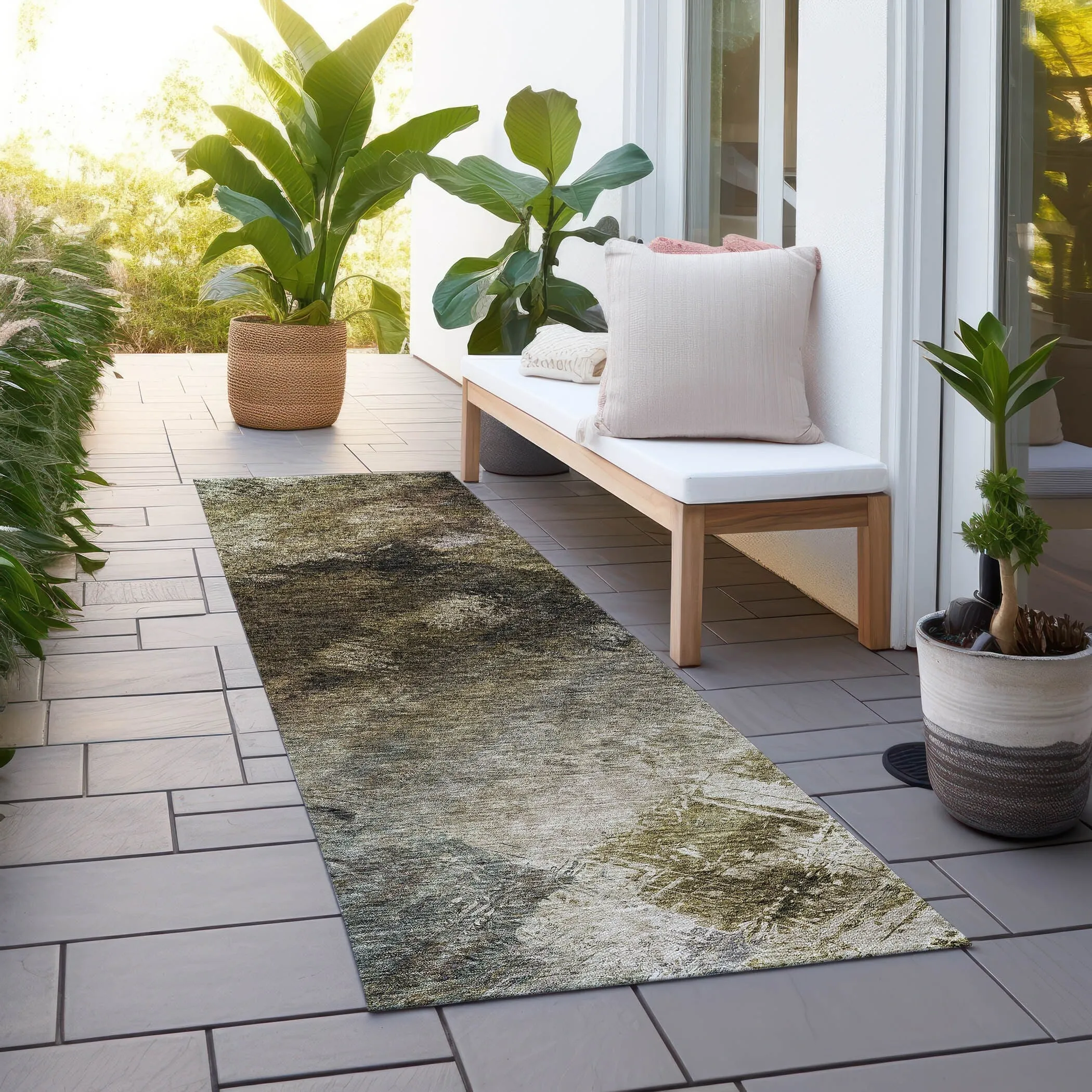 Machine Washable Indoor/ Outdoor Chantille Abstract Watercolor Rug