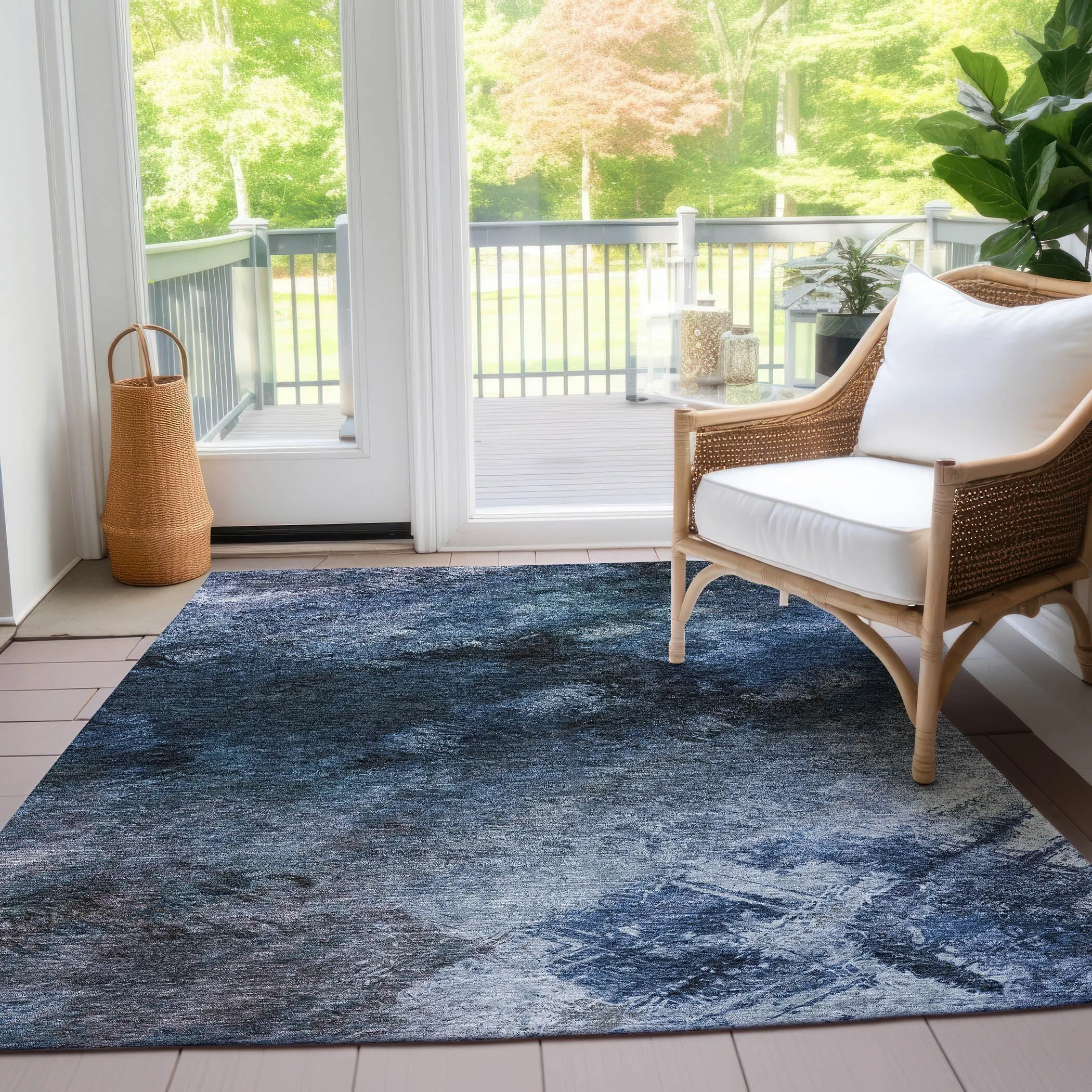 Machine Washable Indoor/ Outdoor Chantille Abstract Watercolor Rug