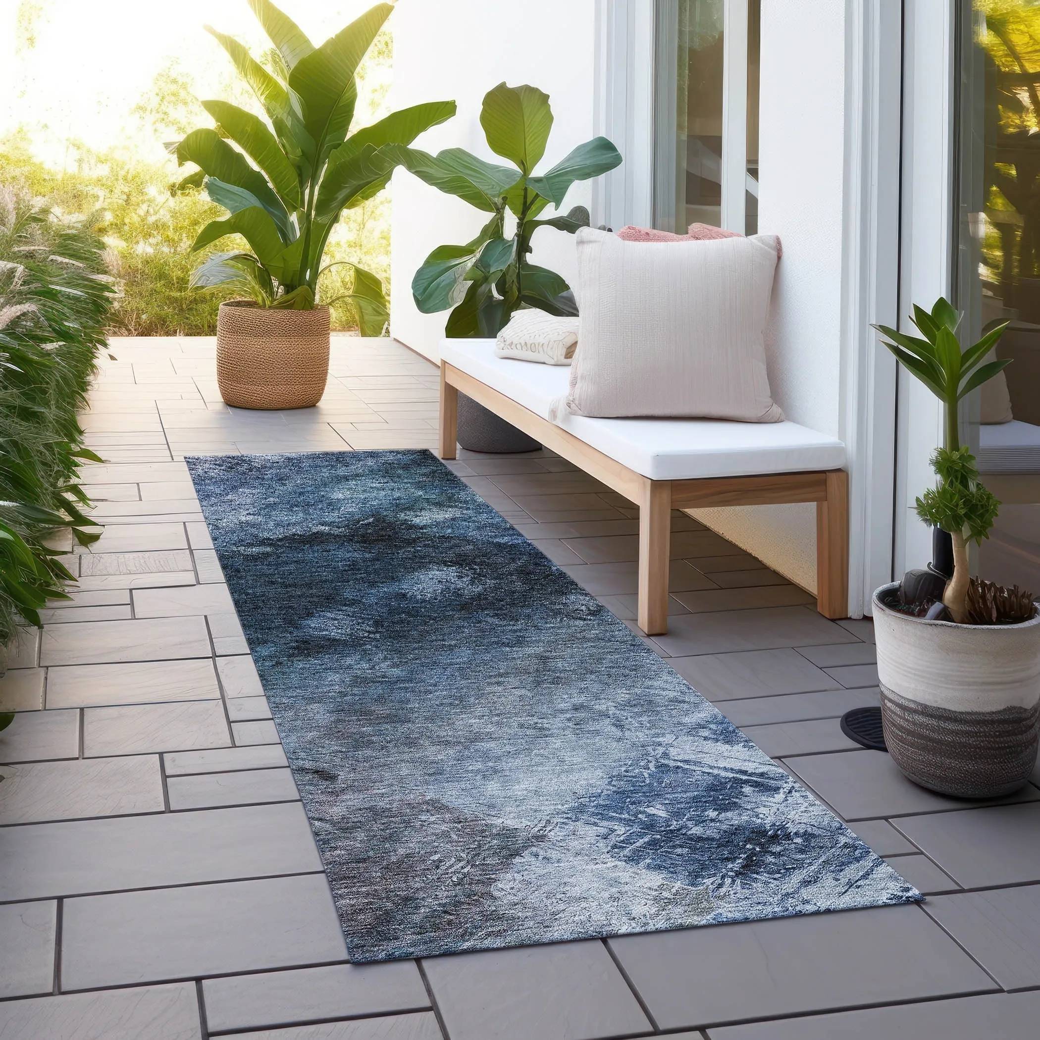 Machine Washable Indoor/ Outdoor Chantille Abstract Watercolor Rug