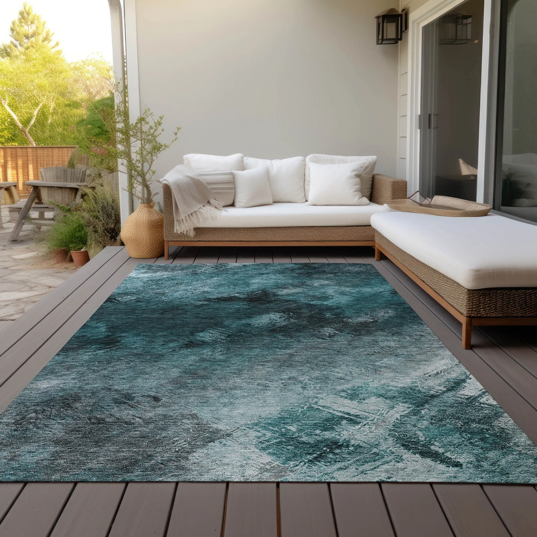 Machine Washable Indoor/ Outdoor Chantille Abstract Watercolor Rug