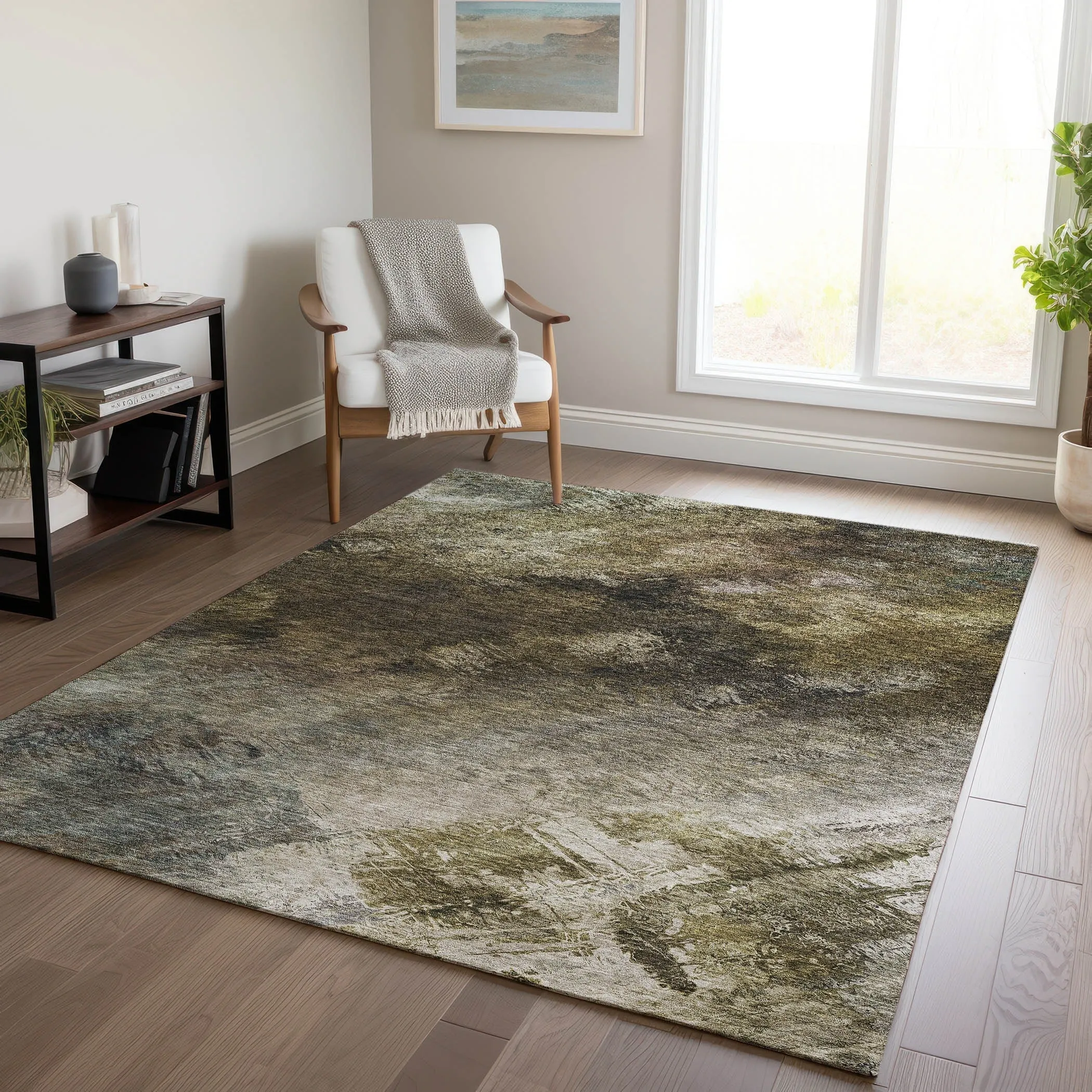 Machine Washable Indoor/ Outdoor Chantille Abstract Watercolor Rug