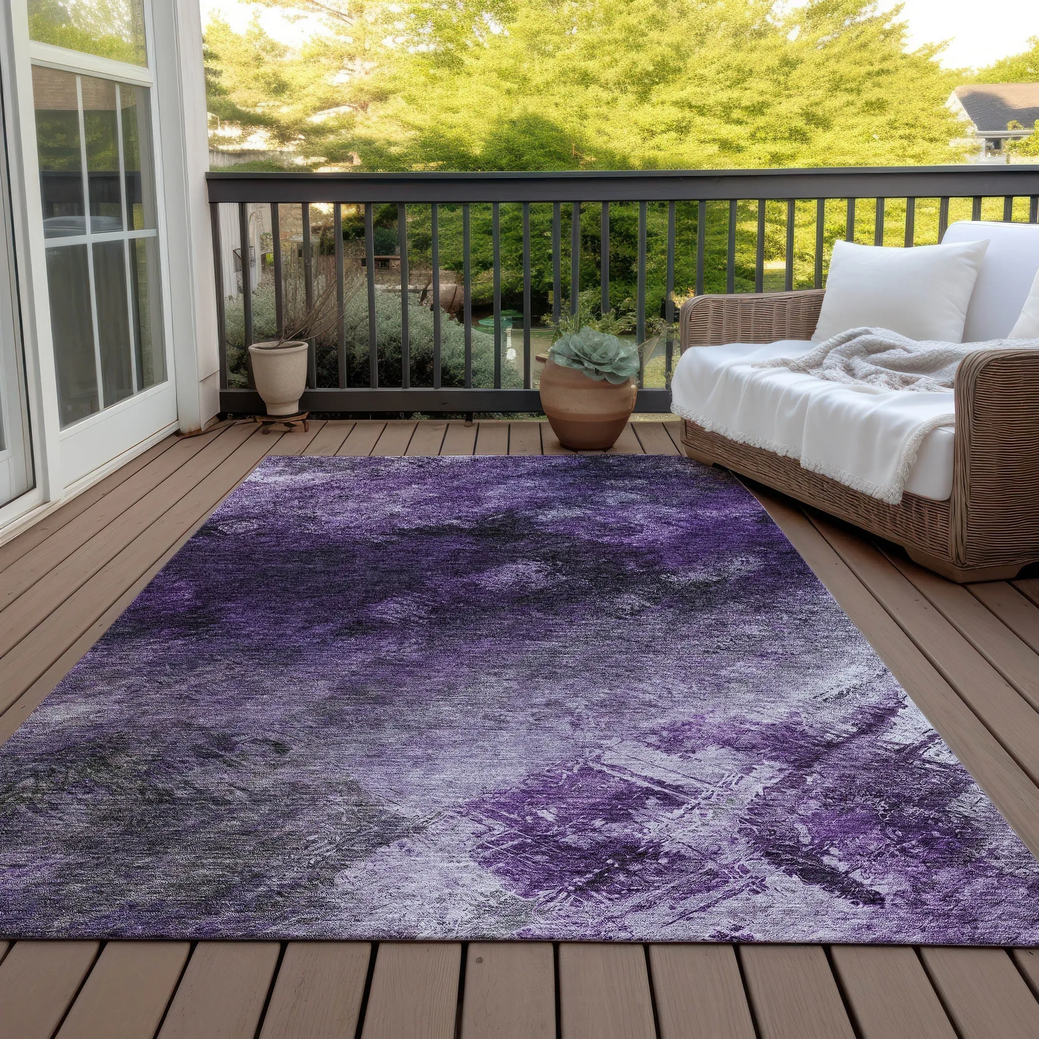 Machine Washable Indoor/ Outdoor Chantille Abstract Watercolor Rug
