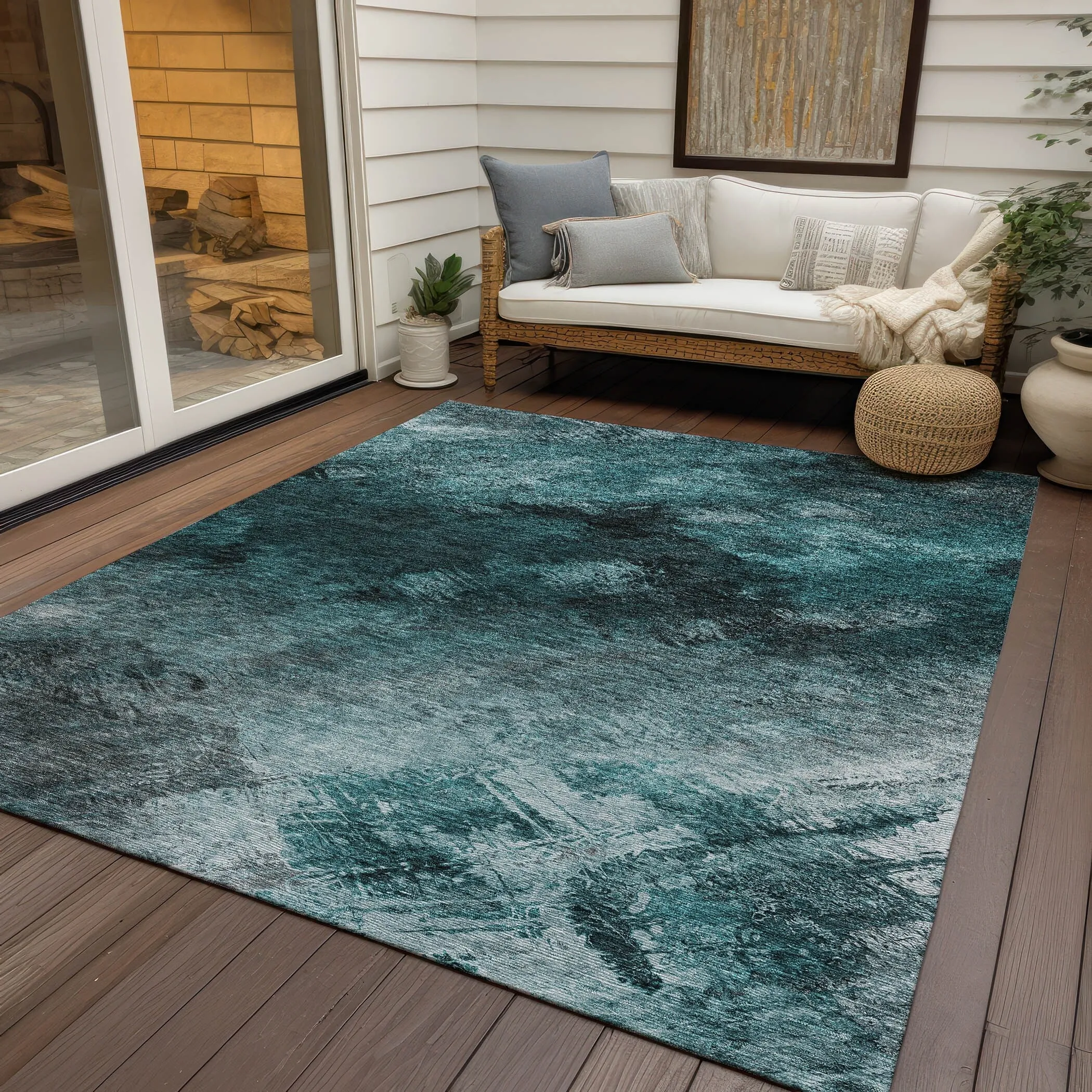 Machine Washable Indoor/ Outdoor Chantille Abstract Watercolor Rug