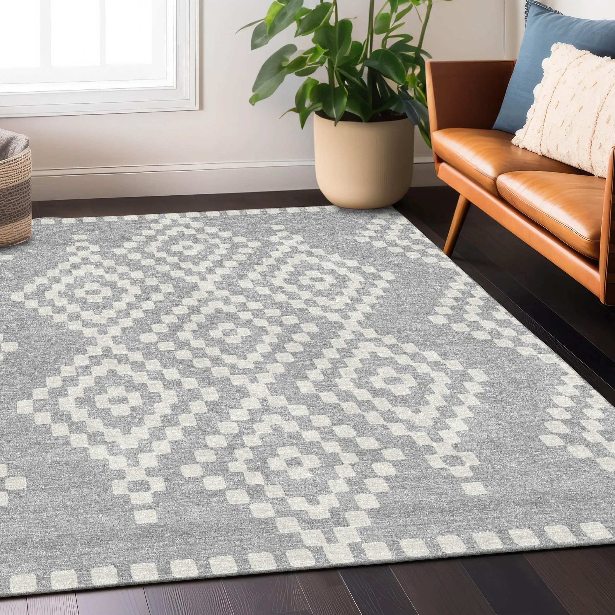 Machine Washable Indoor/ Outdoor Chantille Boho Moroccan Rug