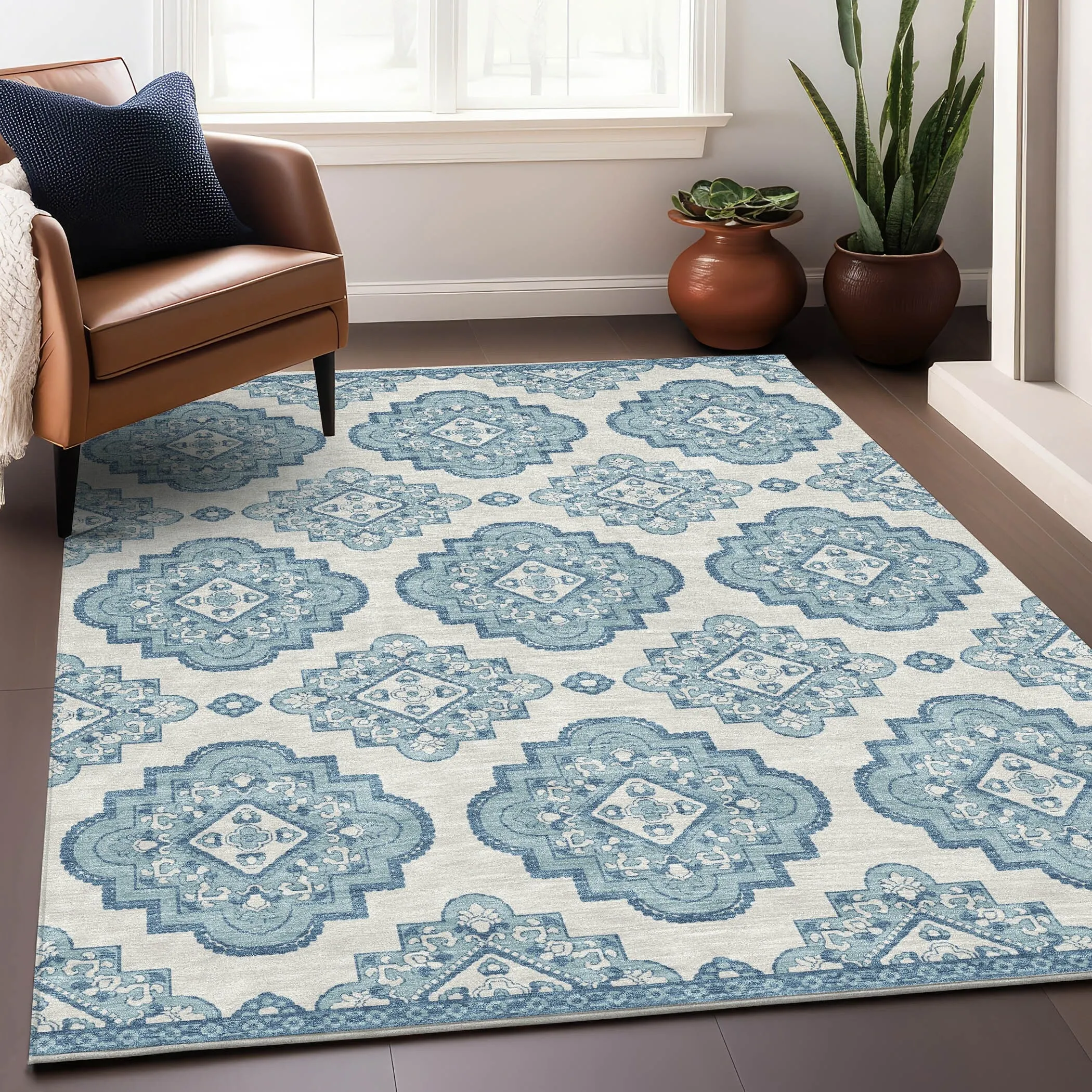 Machine Washable Indoor/ Outdoor Chantille Boho Moroccan Rug