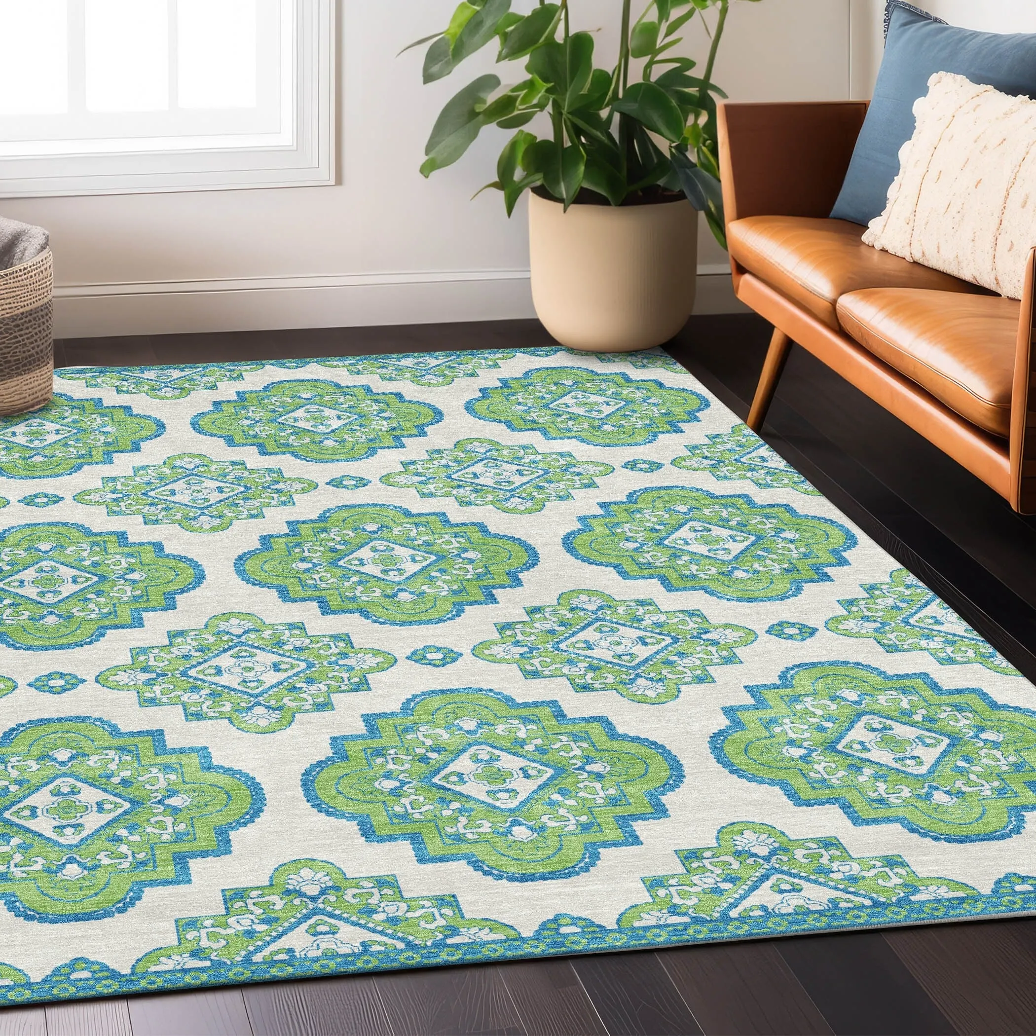 Machine Washable Indoor/ Outdoor Chantille Boho Moroccan Rug