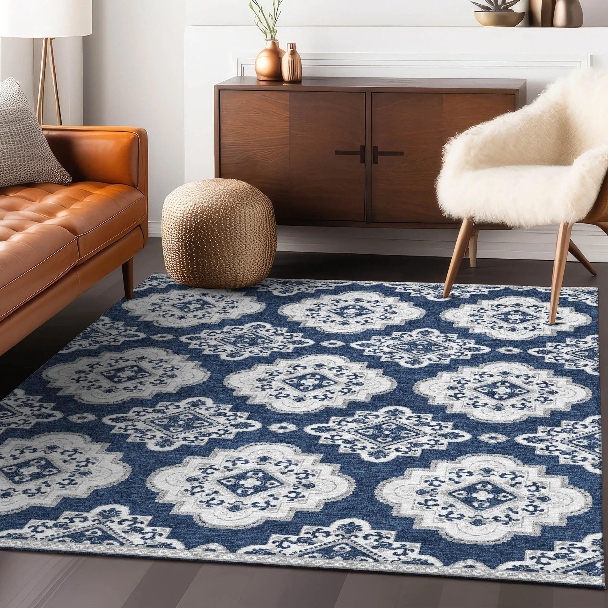 Machine Washable Indoor/ Outdoor Chantille Boho Moroccan Rug