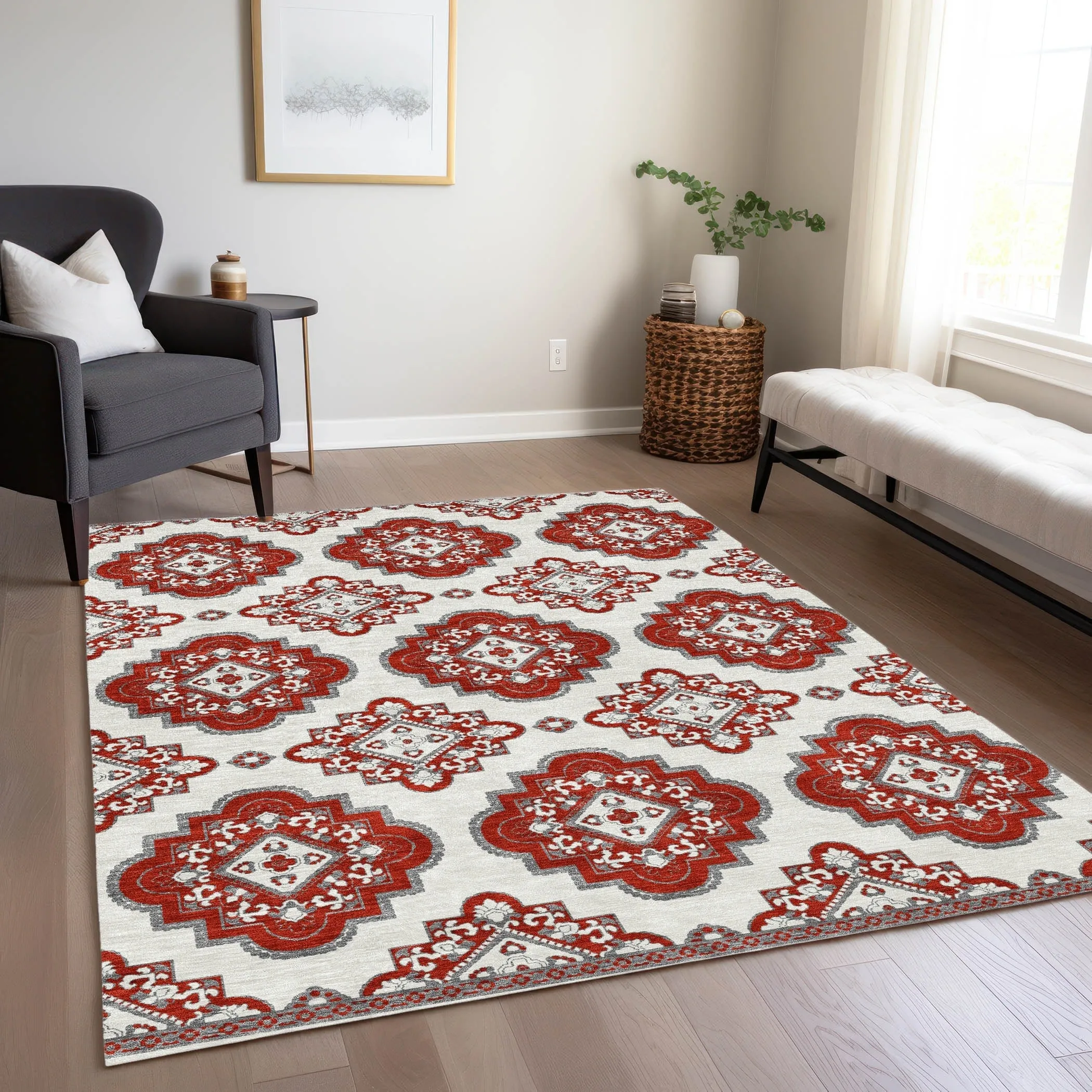 Machine Washable Indoor/ Outdoor Chantille Boho Moroccan Rug