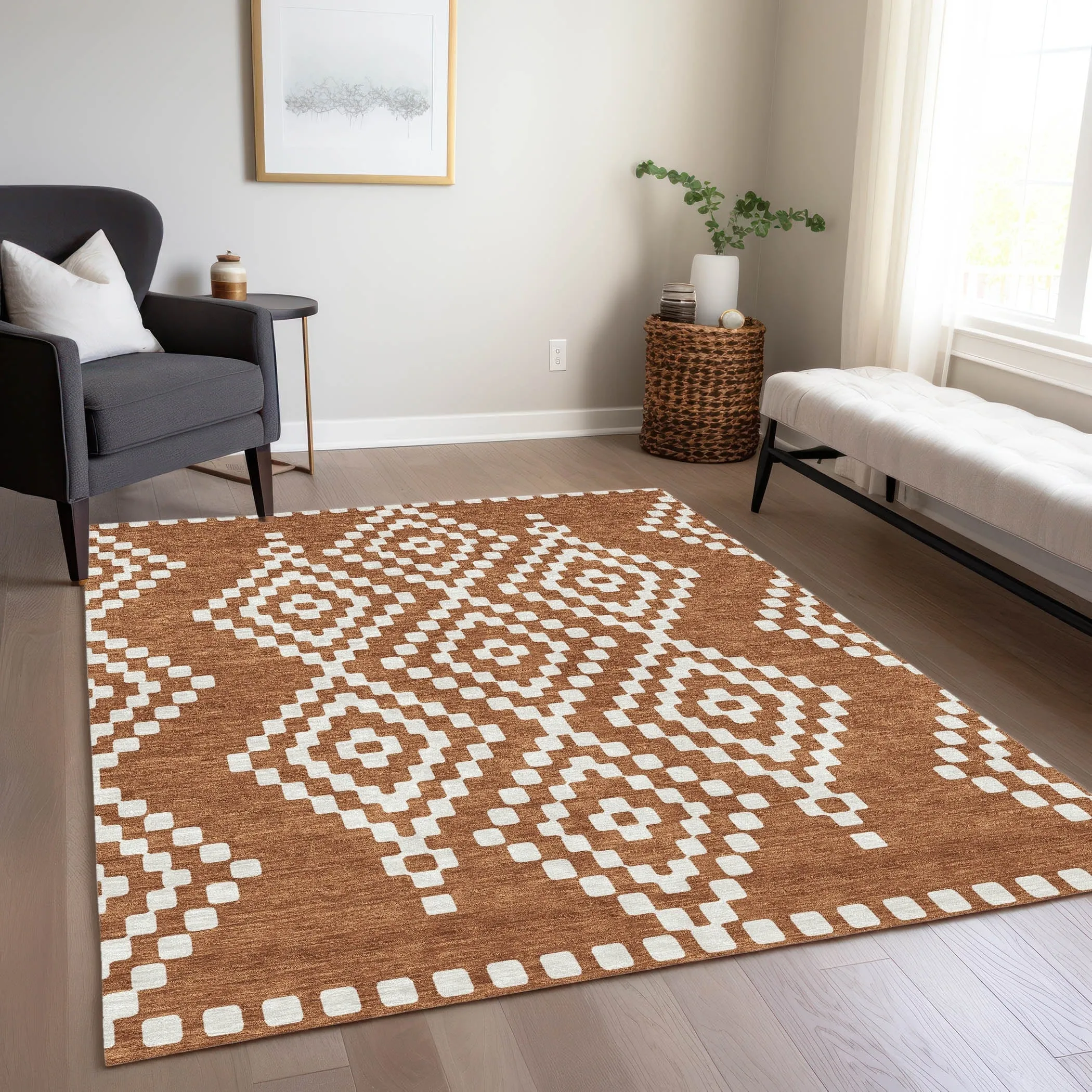 Machine Washable Indoor/ Outdoor Chantille Boho Moroccan Rug