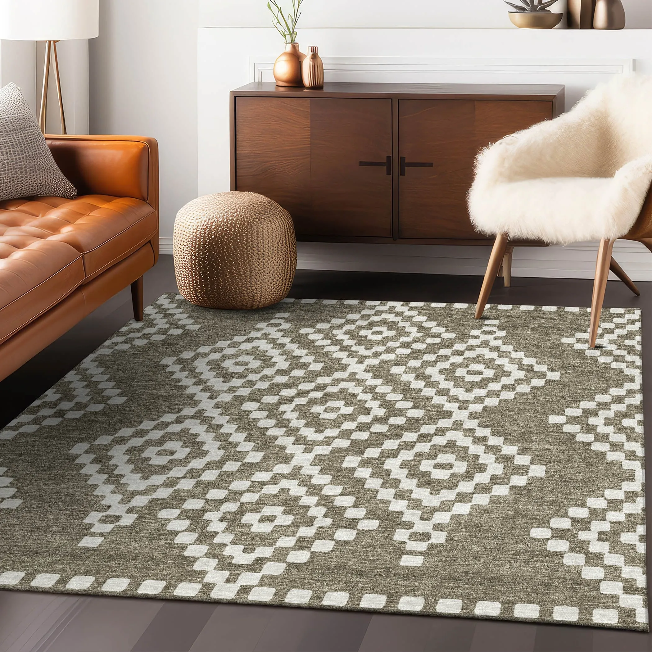 Machine Washable Indoor/ Outdoor Chantille Boho Moroccan Rug
