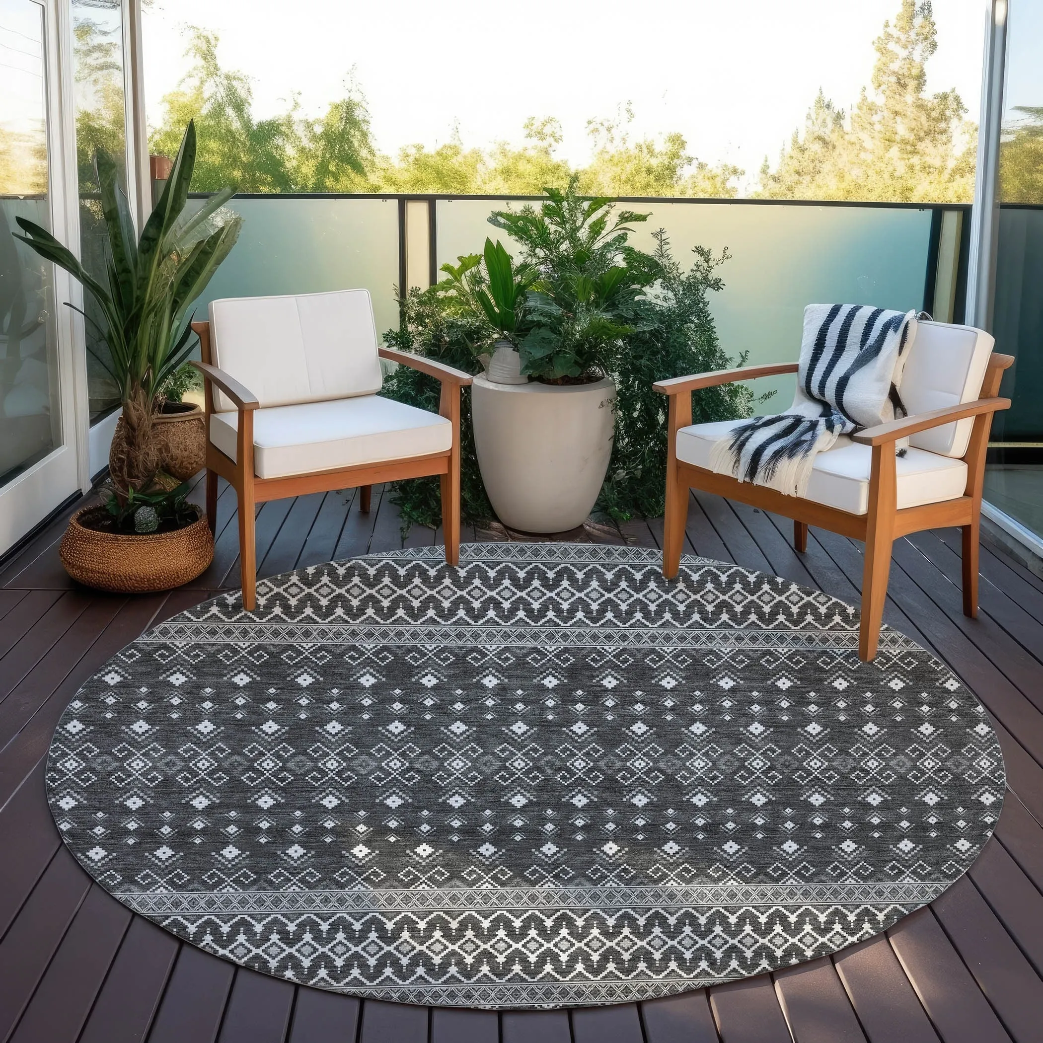 Machine Washable Indoor/ Outdoor Chantille Boho Morrocan Rug