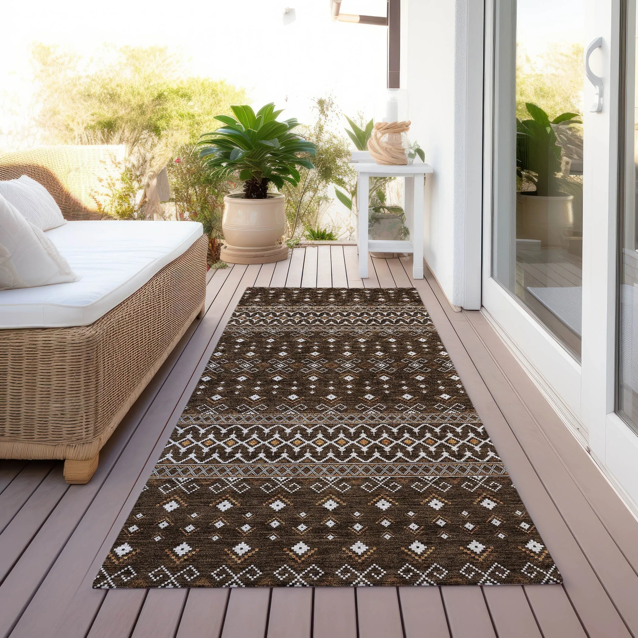 Machine Washable Indoor/ Outdoor Chantille Boho Morrocan Rug