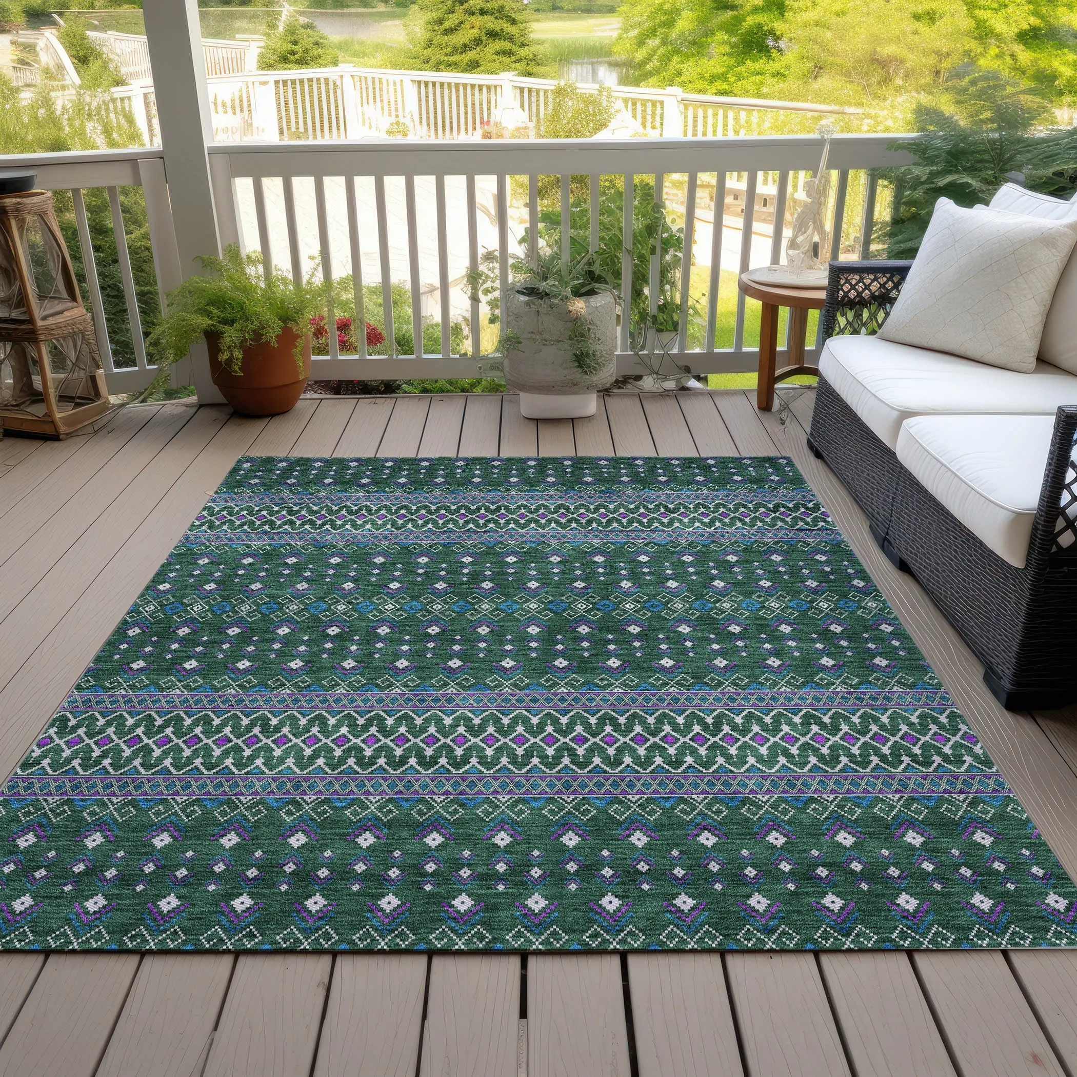 Machine Washable Indoor/ Outdoor Chantille Boho Morrocan Rug