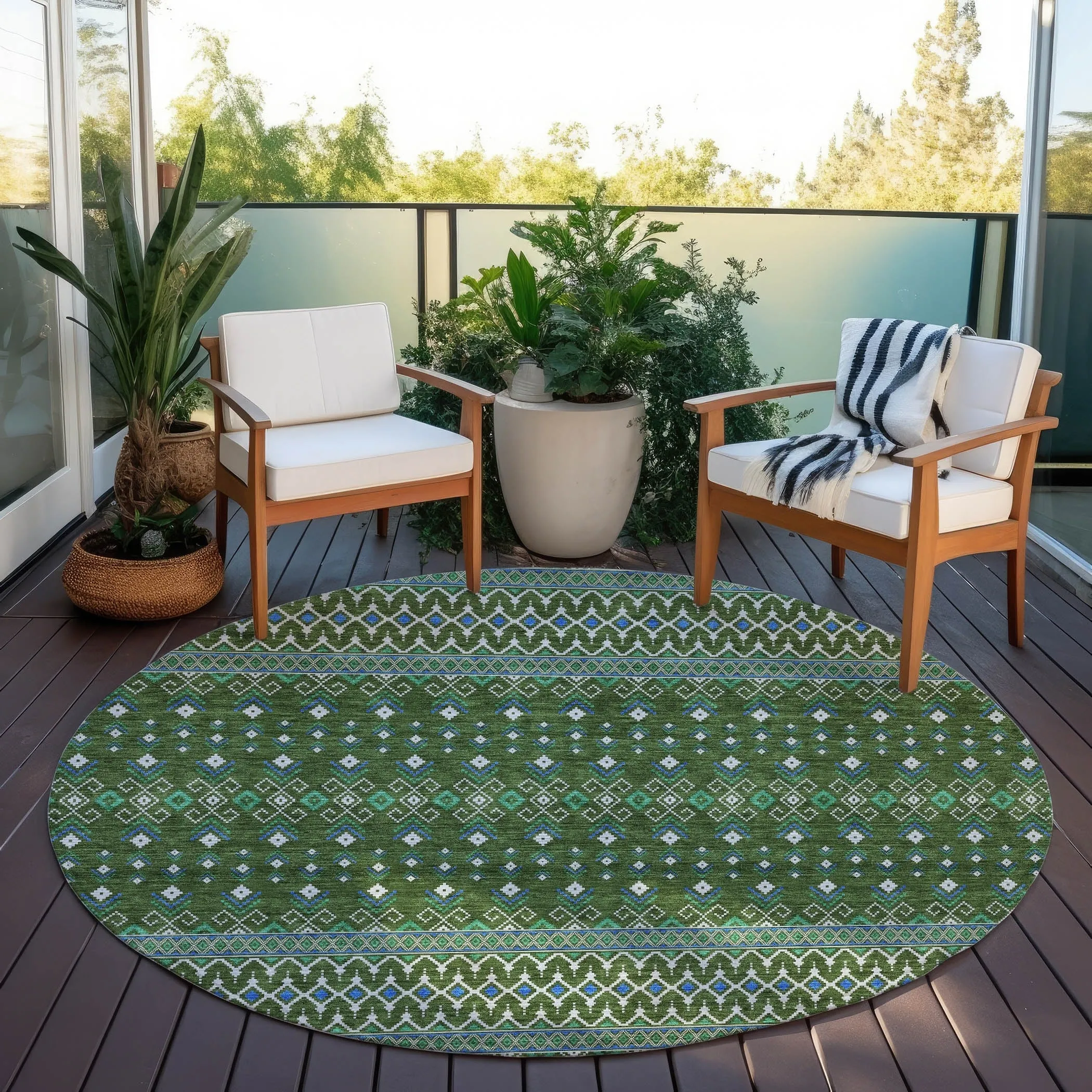 Machine Washable Indoor/ Outdoor Chantille Boho Morrocan Rug
