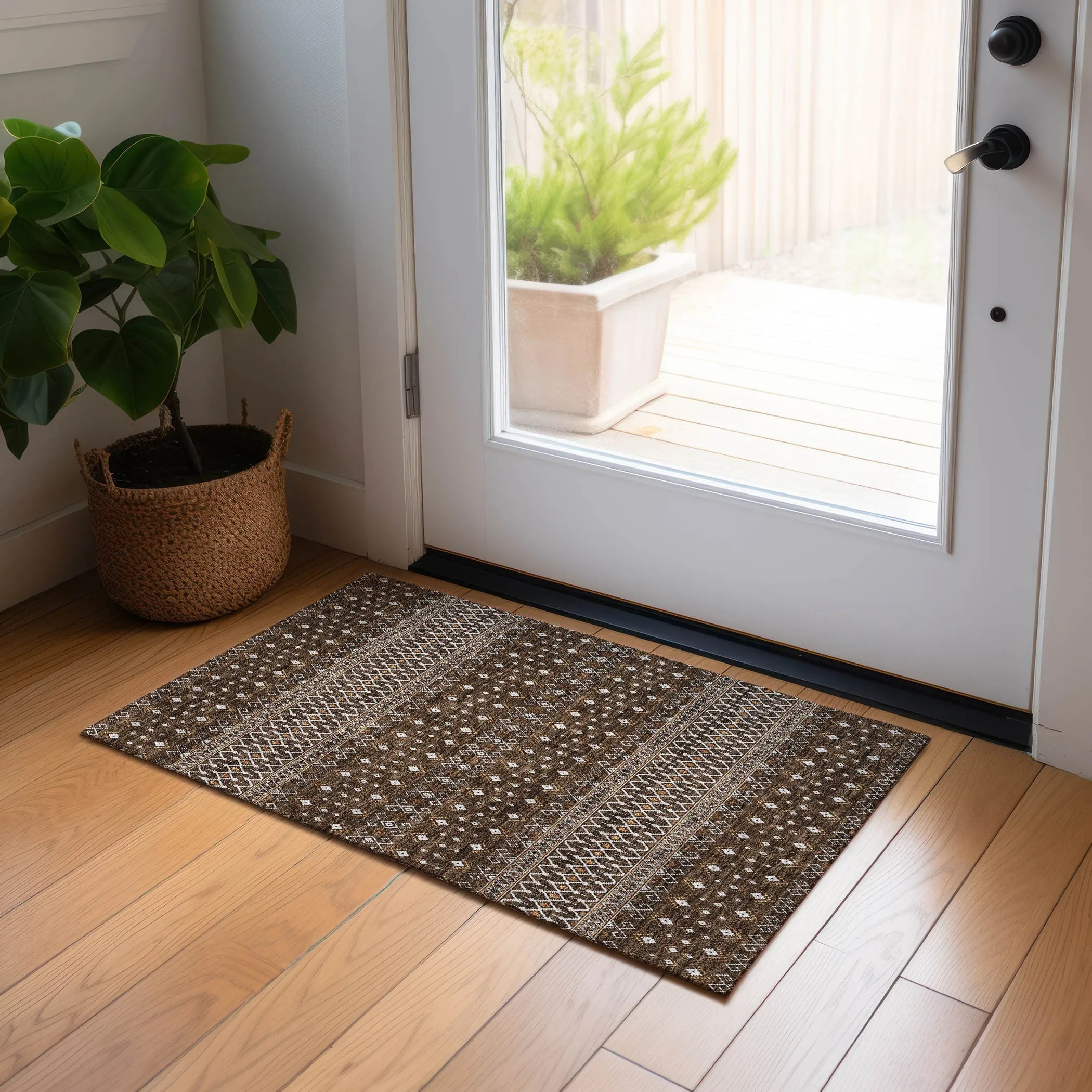 Machine Washable Indoor/ Outdoor Chantille Boho Morrocan Rug