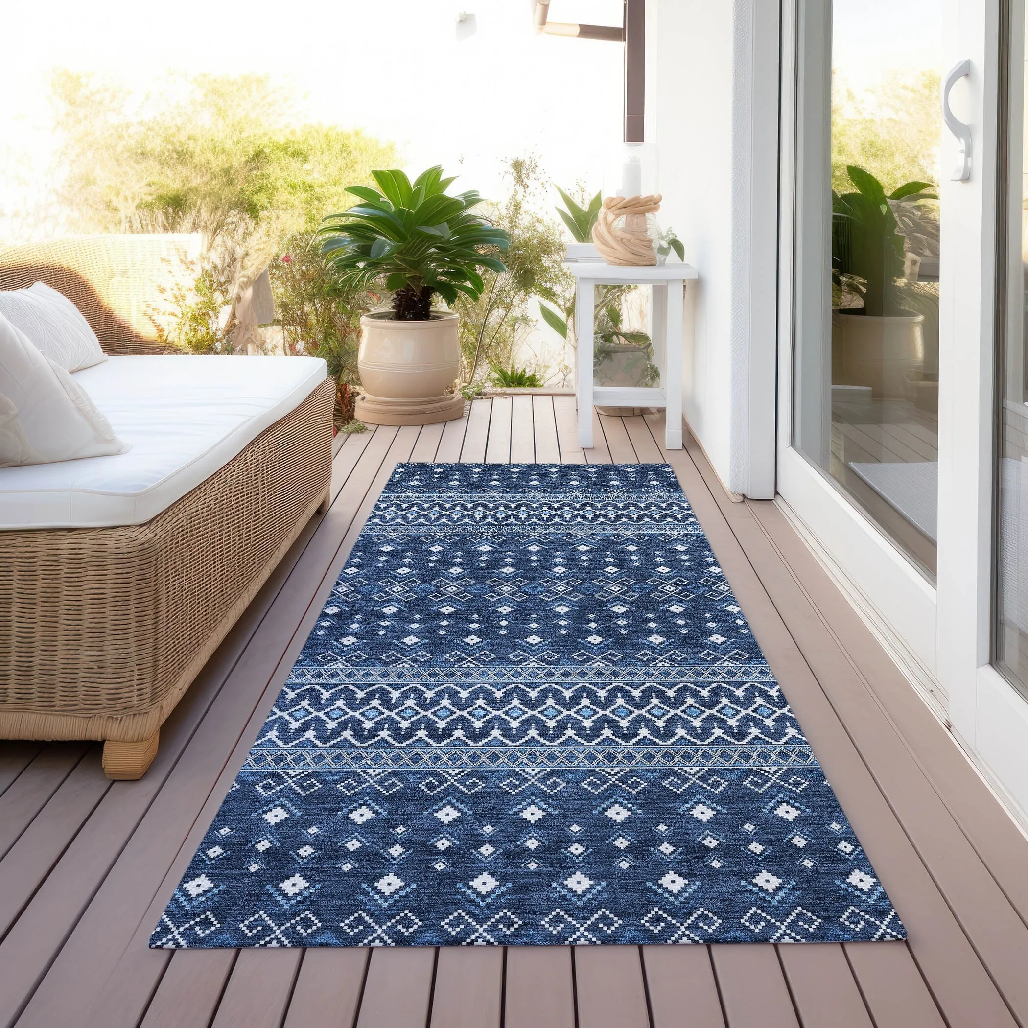 Machine Washable Indoor/ Outdoor Chantille Boho Morrocan Rug