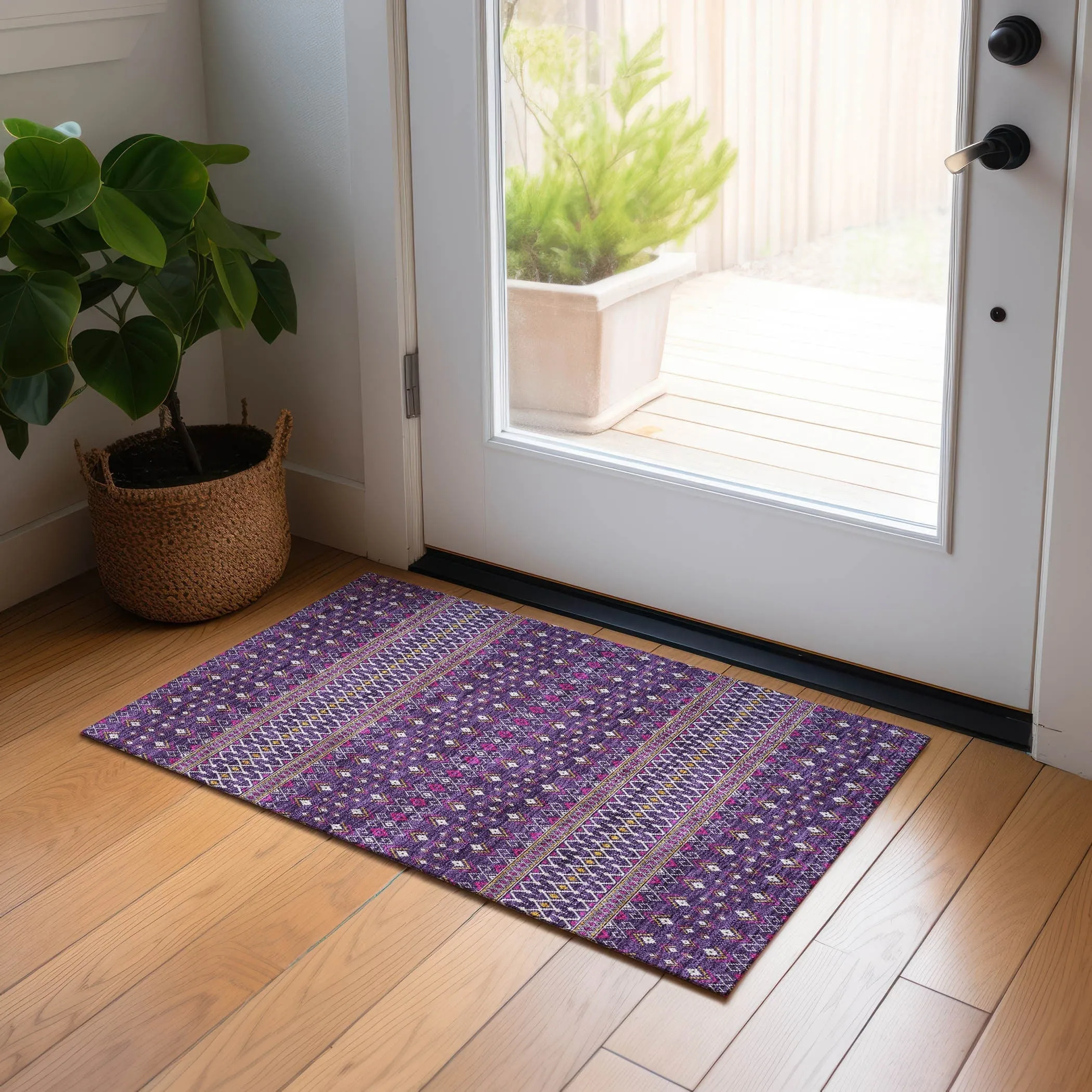 Machine Washable Indoor/ Outdoor Chantille Boho Morrocan Rug