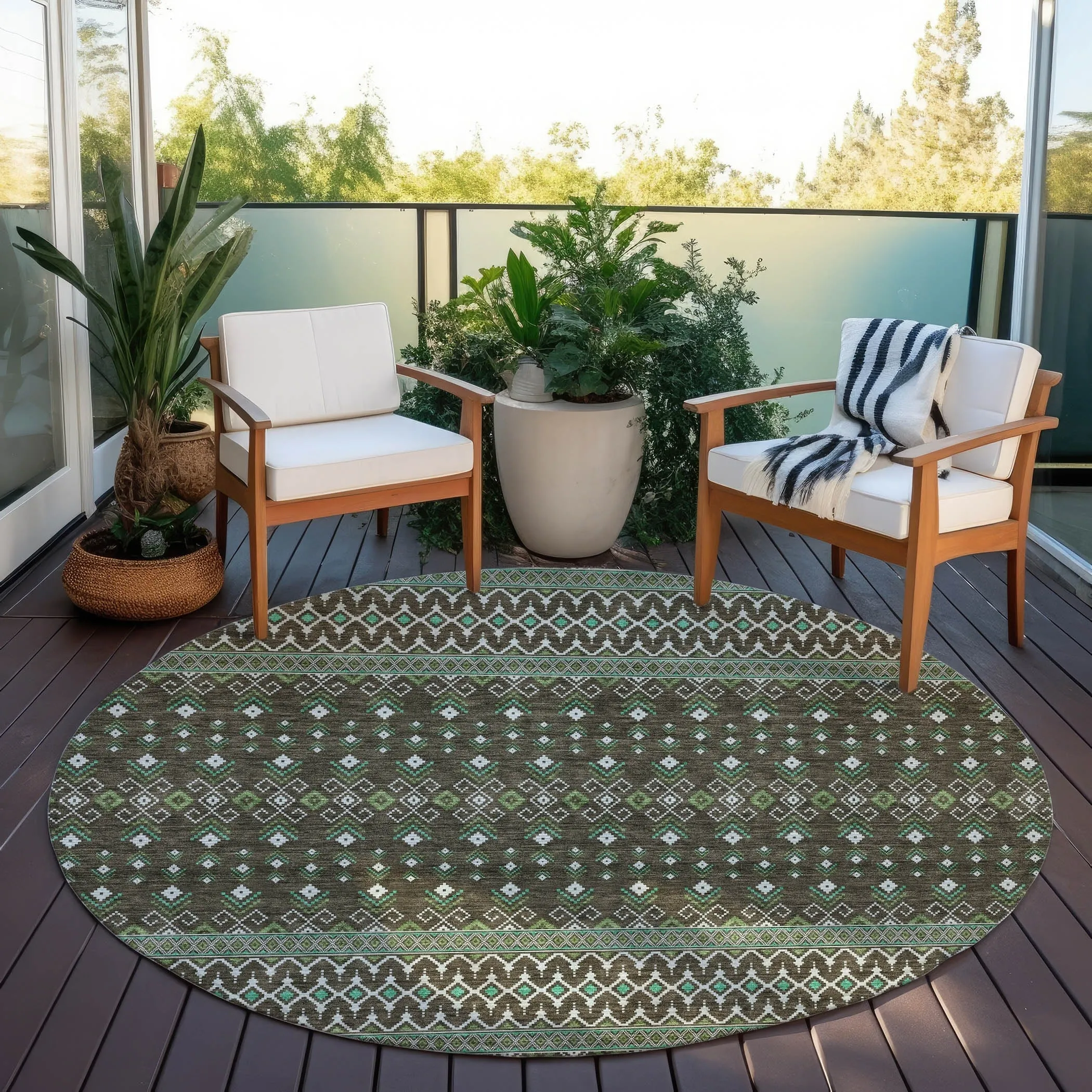 Machine Washable Indoor/ Outdoor Chantille Boho Morrocan Rug