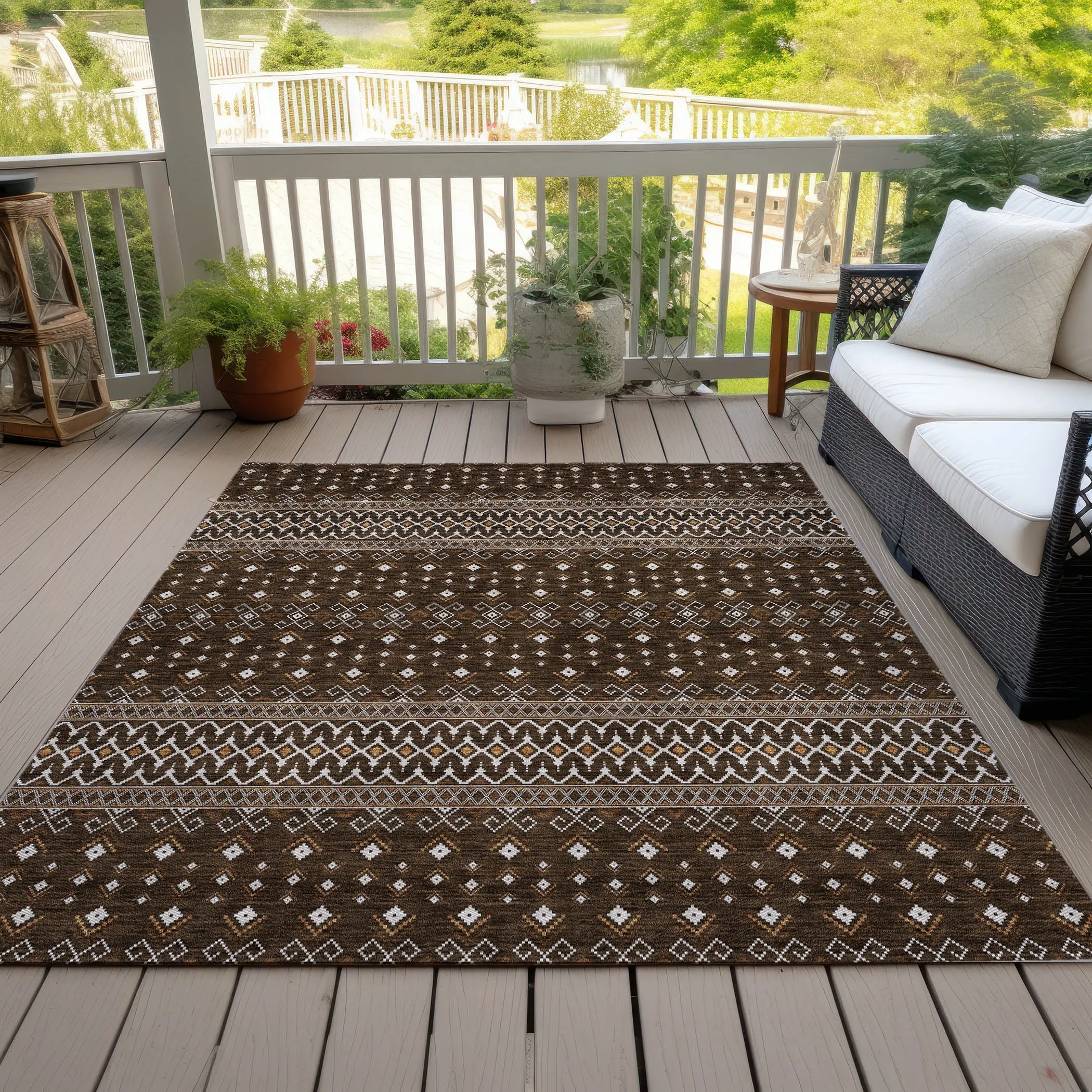 Machine Washable Indoor/ Outdoor Chantille Boho Morrocan Rug