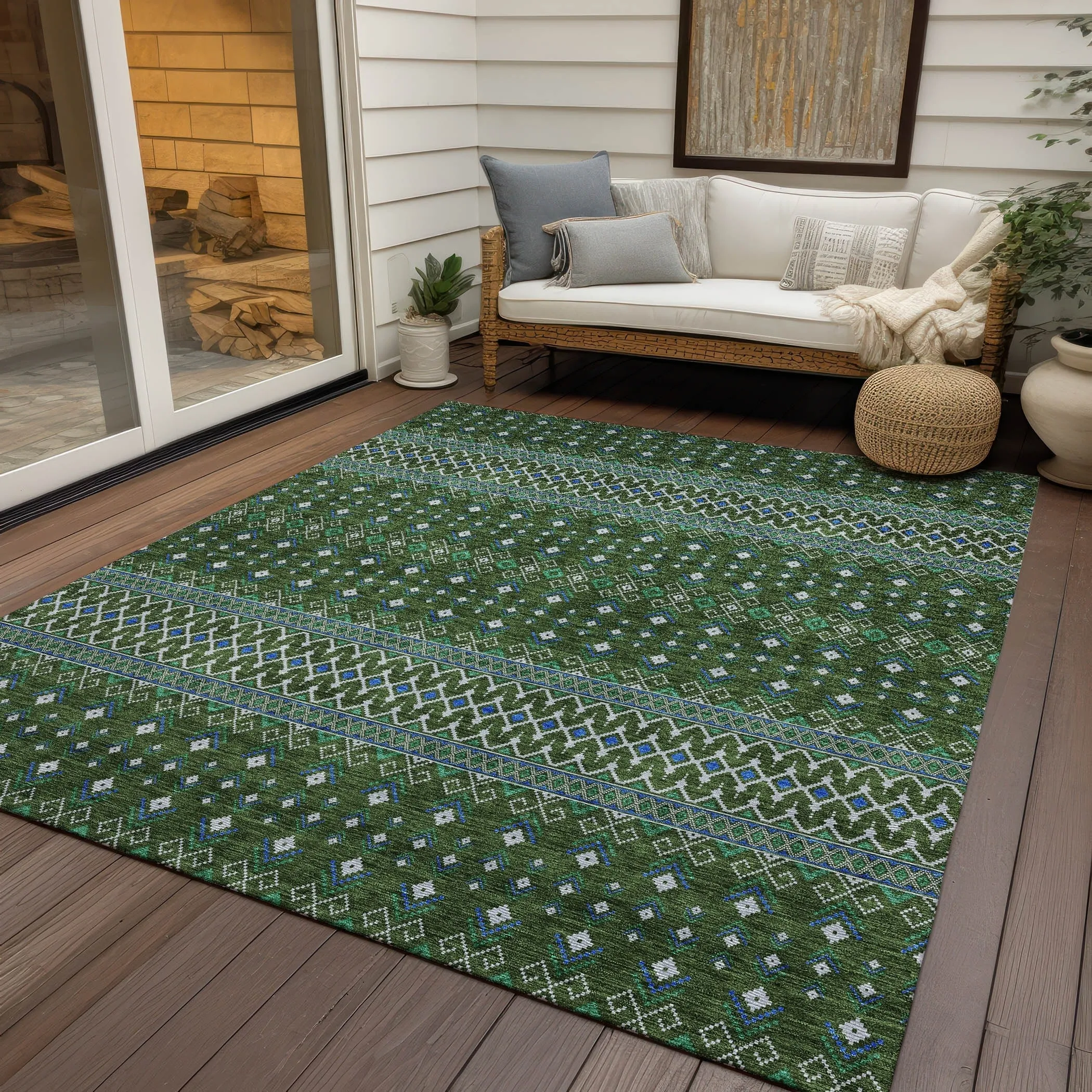 Machine Washable Indoor/ Outdoor Chantille Boho Morrocan Rug