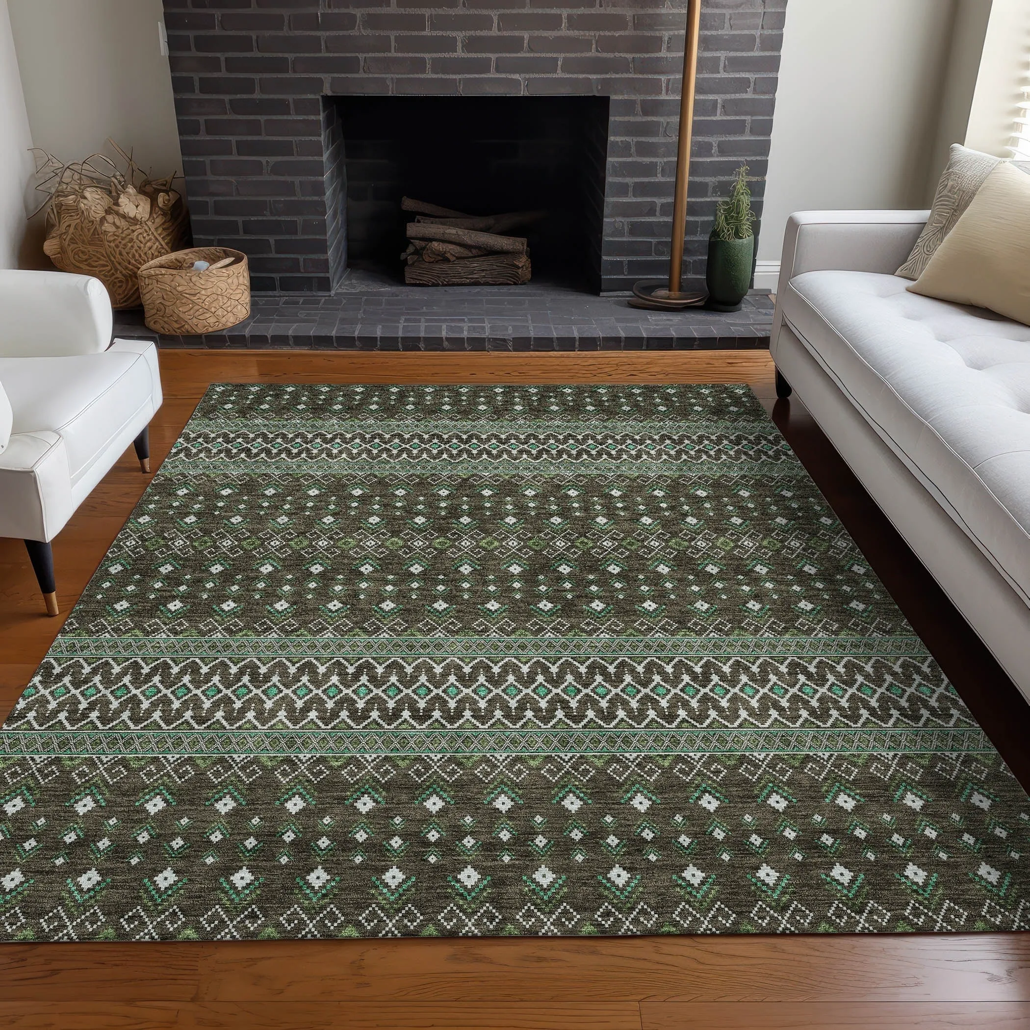 Machine Washable Indoor/ Outdoor Chantille Boho Morrocan Rug