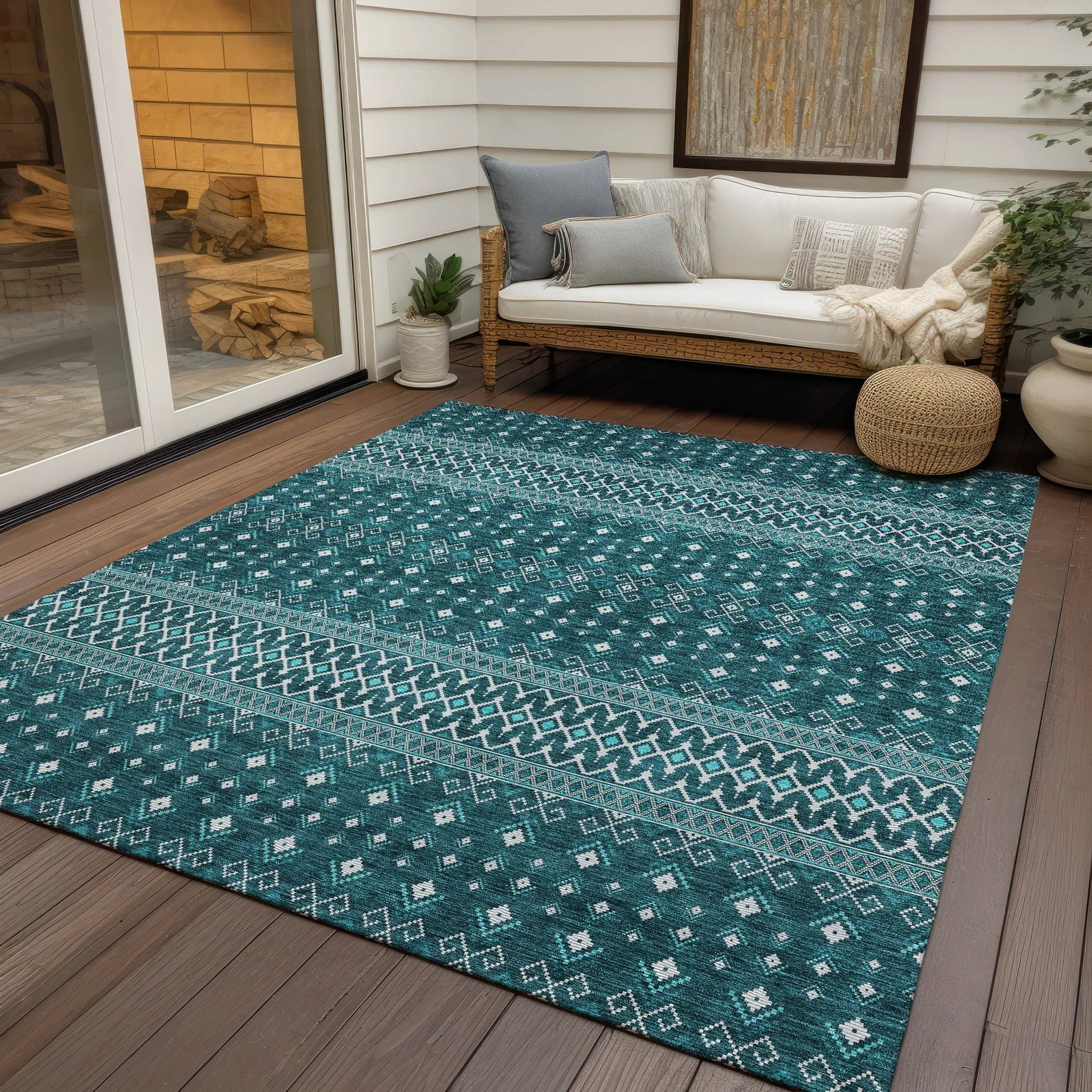 Machine Washable Indoor/ Outdoor Chantille Boho Morrocan Rug