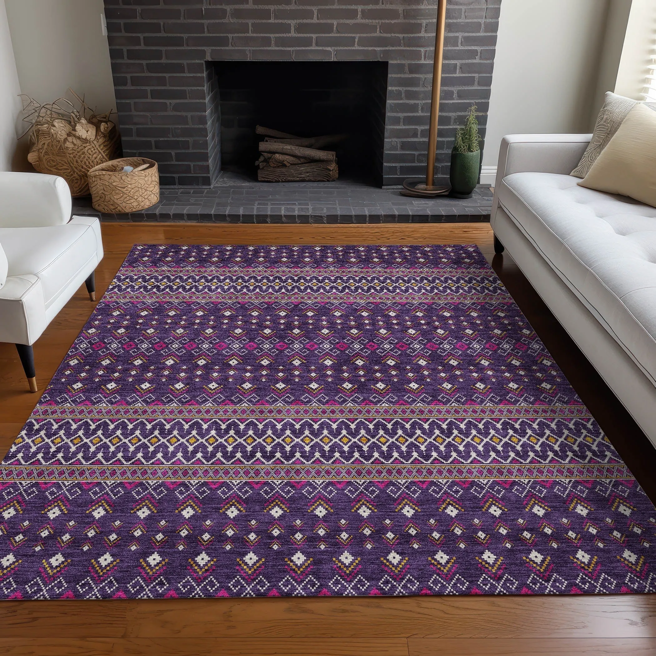 Machine Washable Indoor/ Outdoor Chantille Boho Morrocan Rug