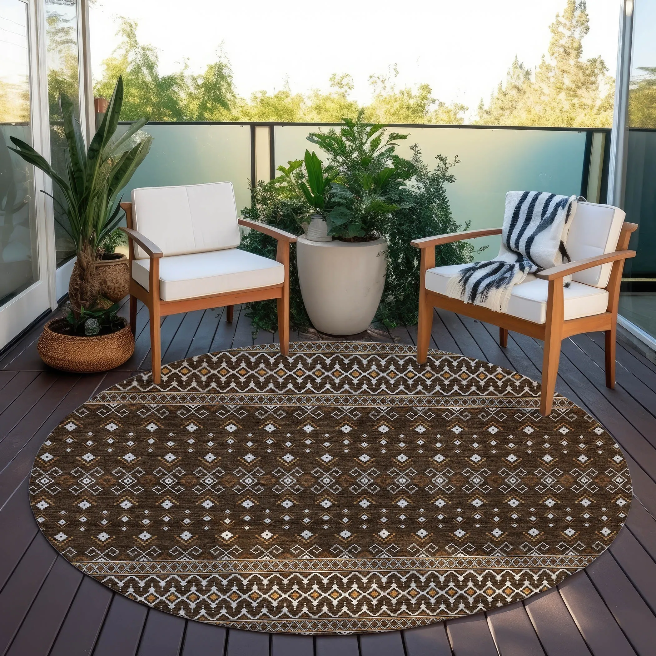 Machine Washable Indoor/ Outdoor Chantille Boho Morrocan Rug