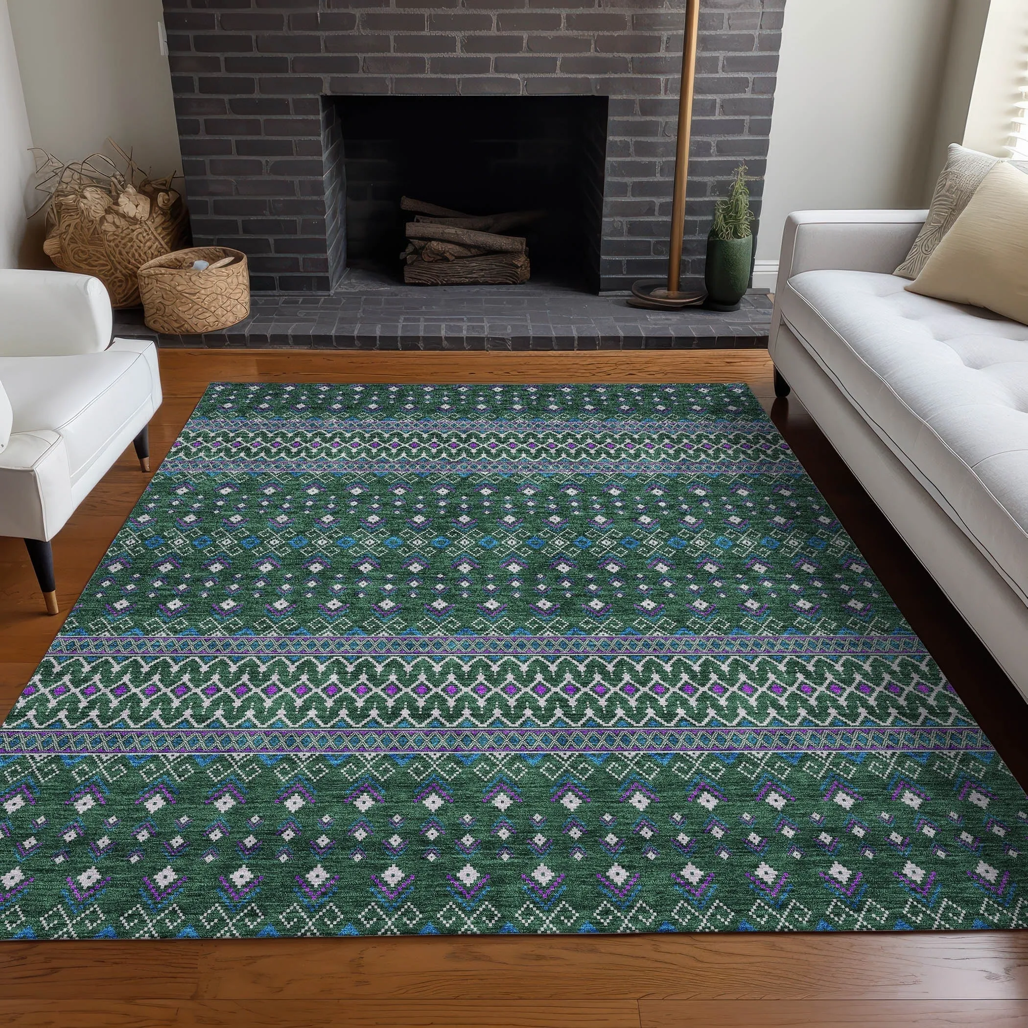 Machine Washable Indoor/ Outdoor Chantille Boho Morrocan Rug