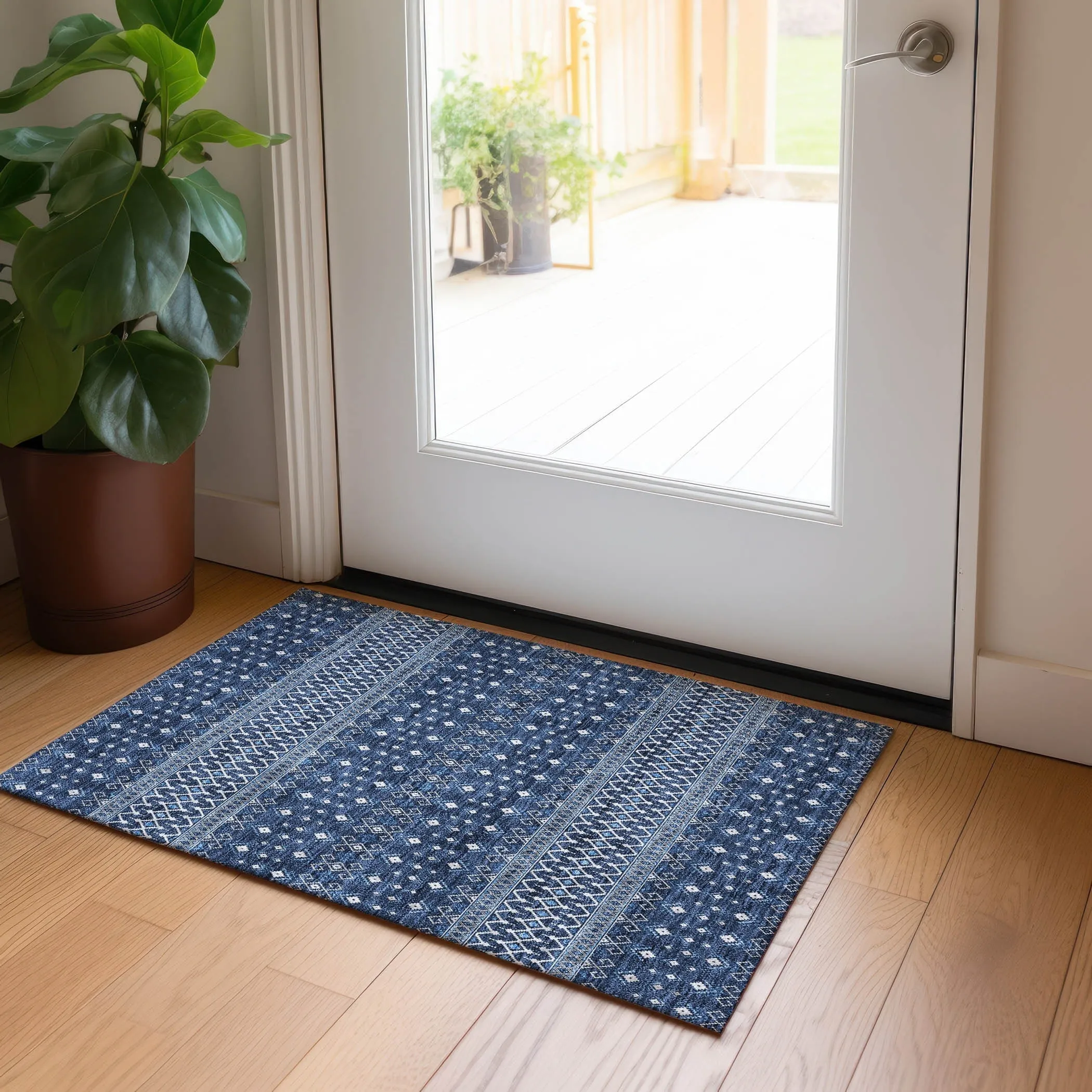 Machine Washable Indoor/ Outdoor Chantille Boho Morrocan Rug