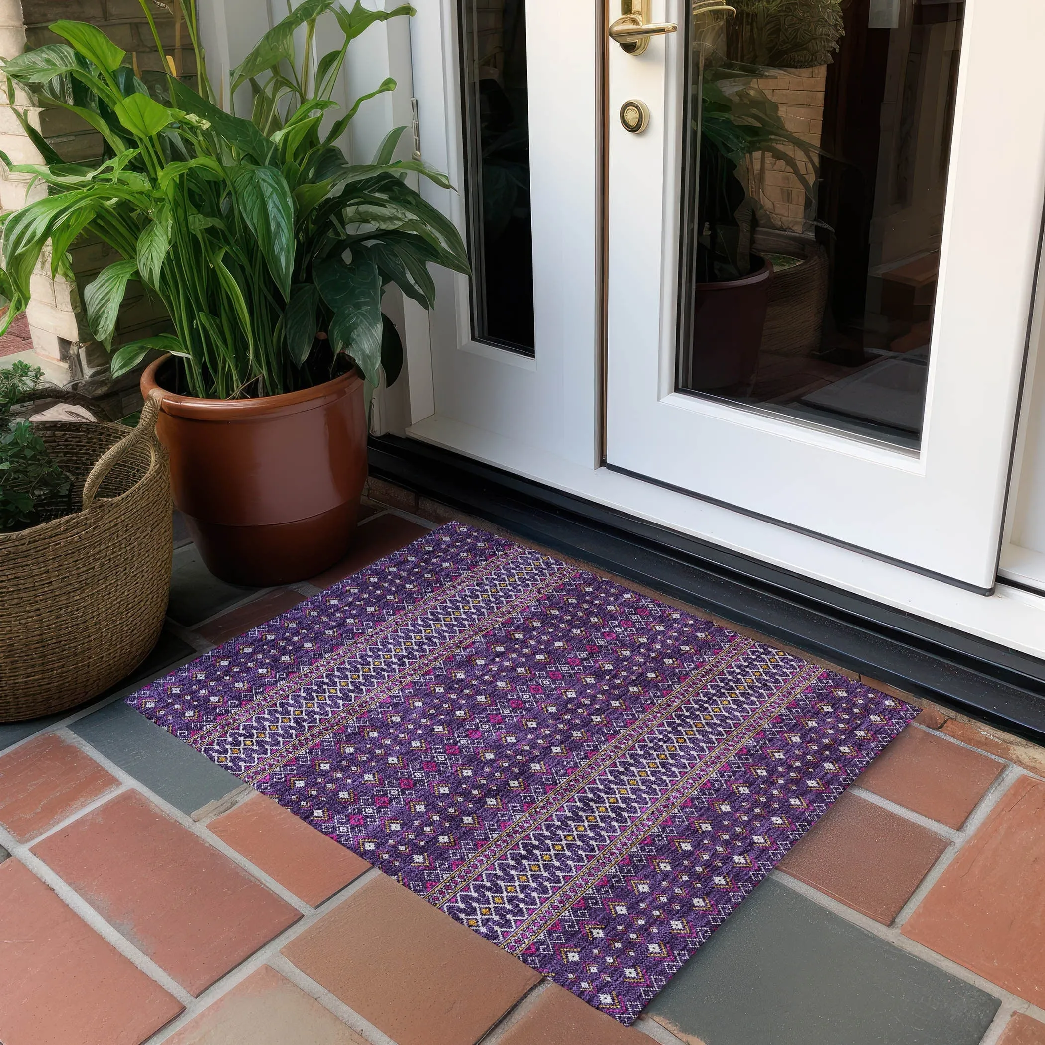 Machine Washable Indoor/ Outdoor Chantille Boho Morrocan Rug