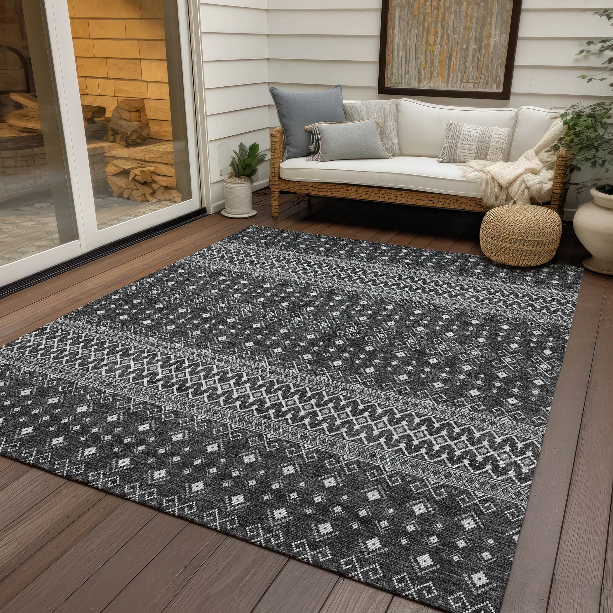 Machine Washable Indoor/ Outdoor Chantille Boho Morrocan Rug