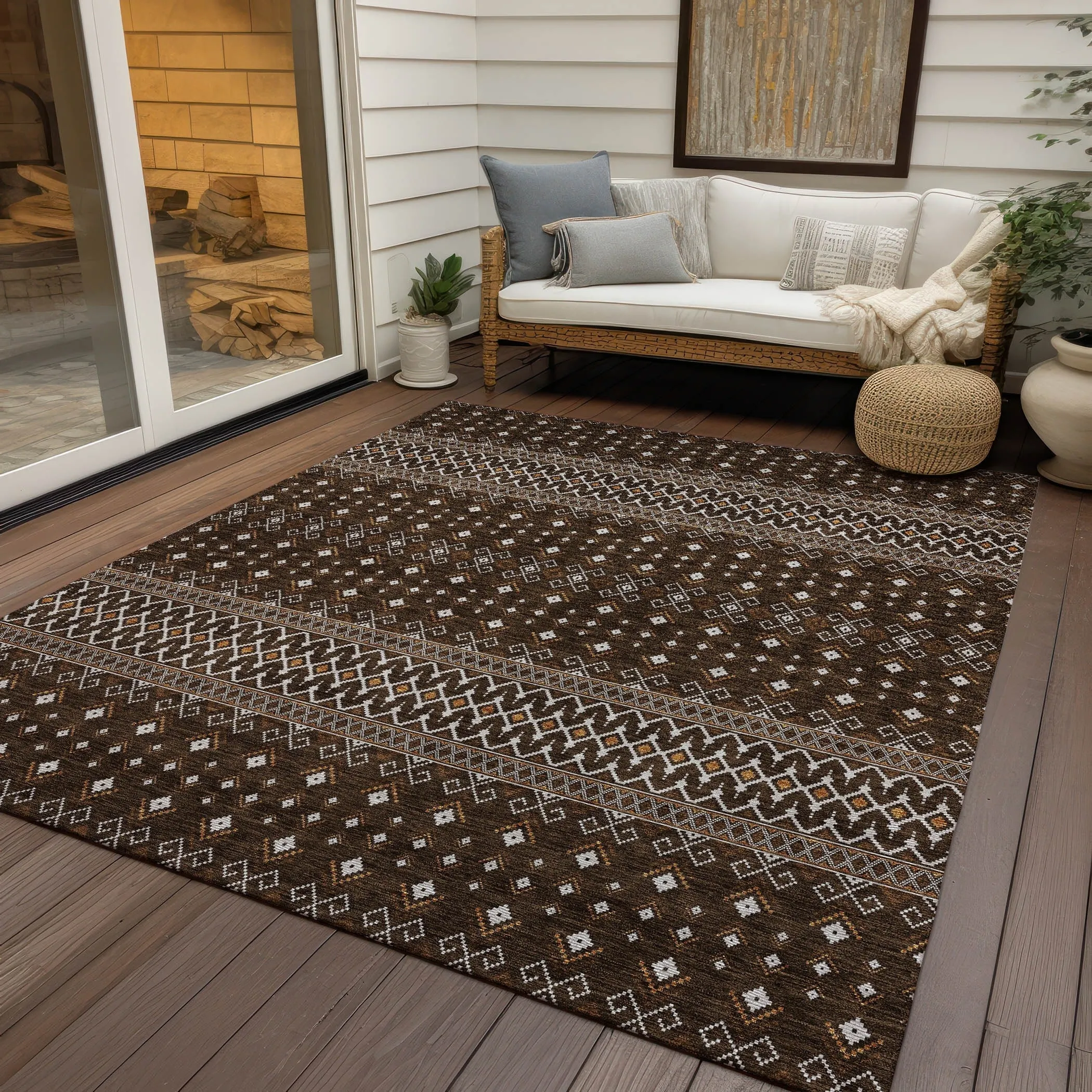 Machine Washable Indoor/ Outdoor Chantille Boho Morrocan Rug