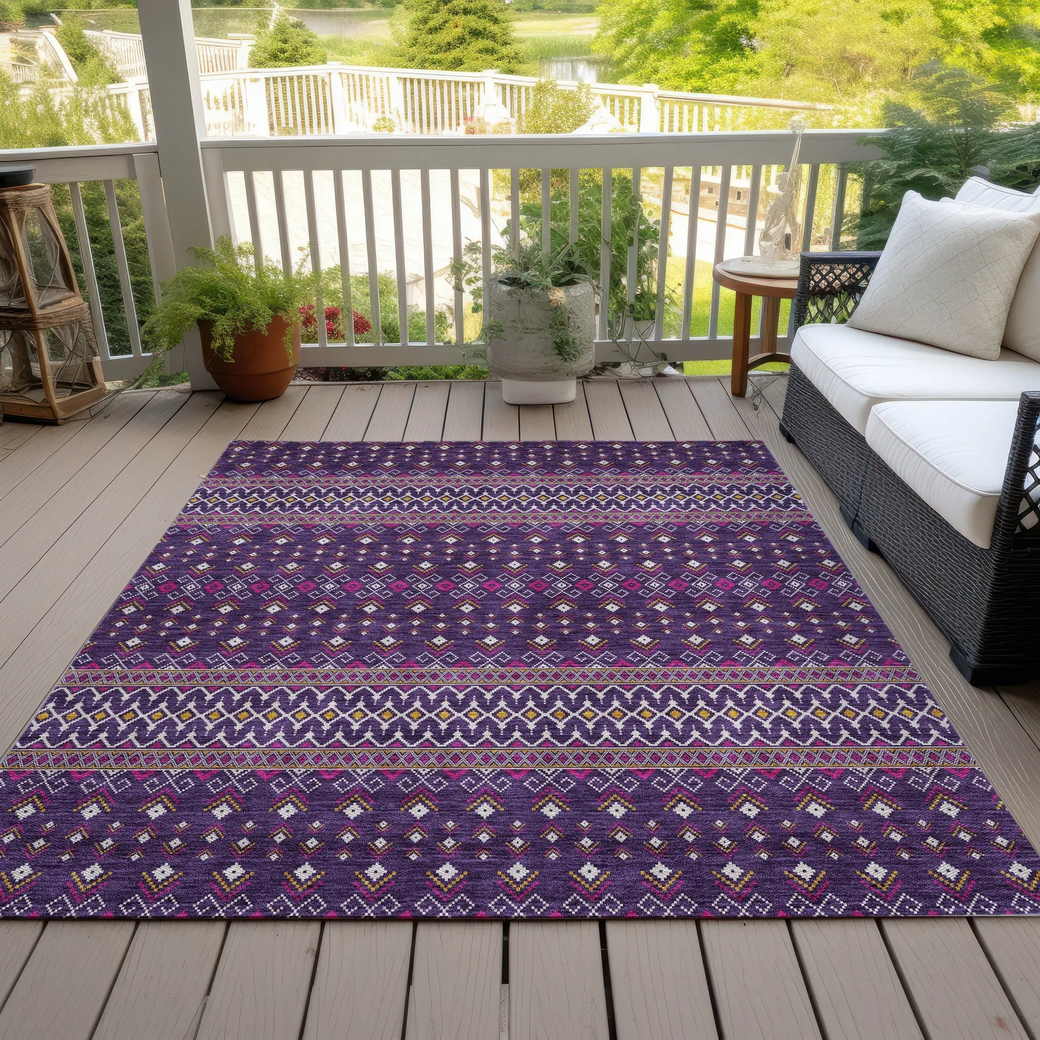 Machine Washable Indoor/ Outdoor Chantille Boho Morrocan Rug