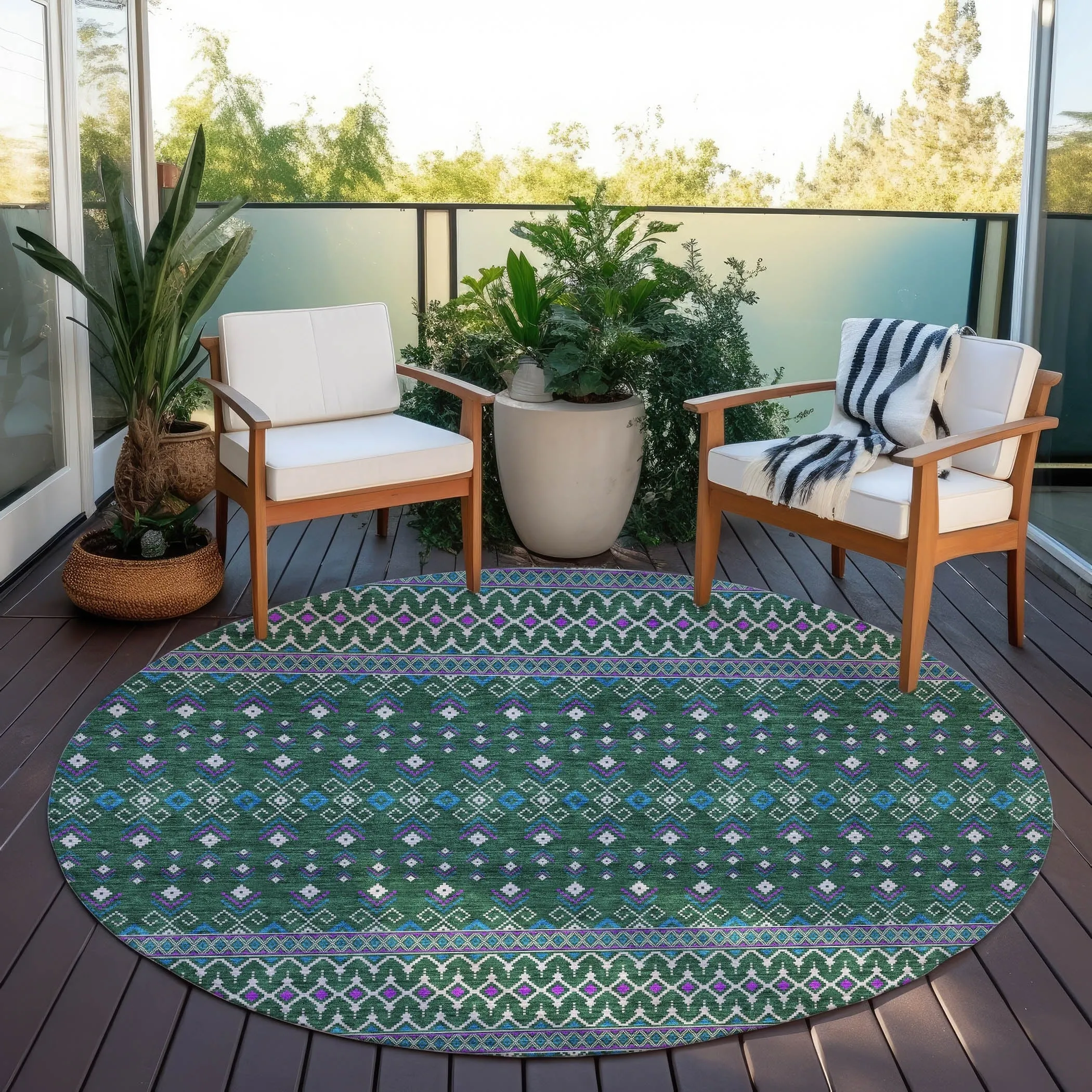 Machine Washable Indoor/ Outdoor Chantille Boho Morrocan Rug