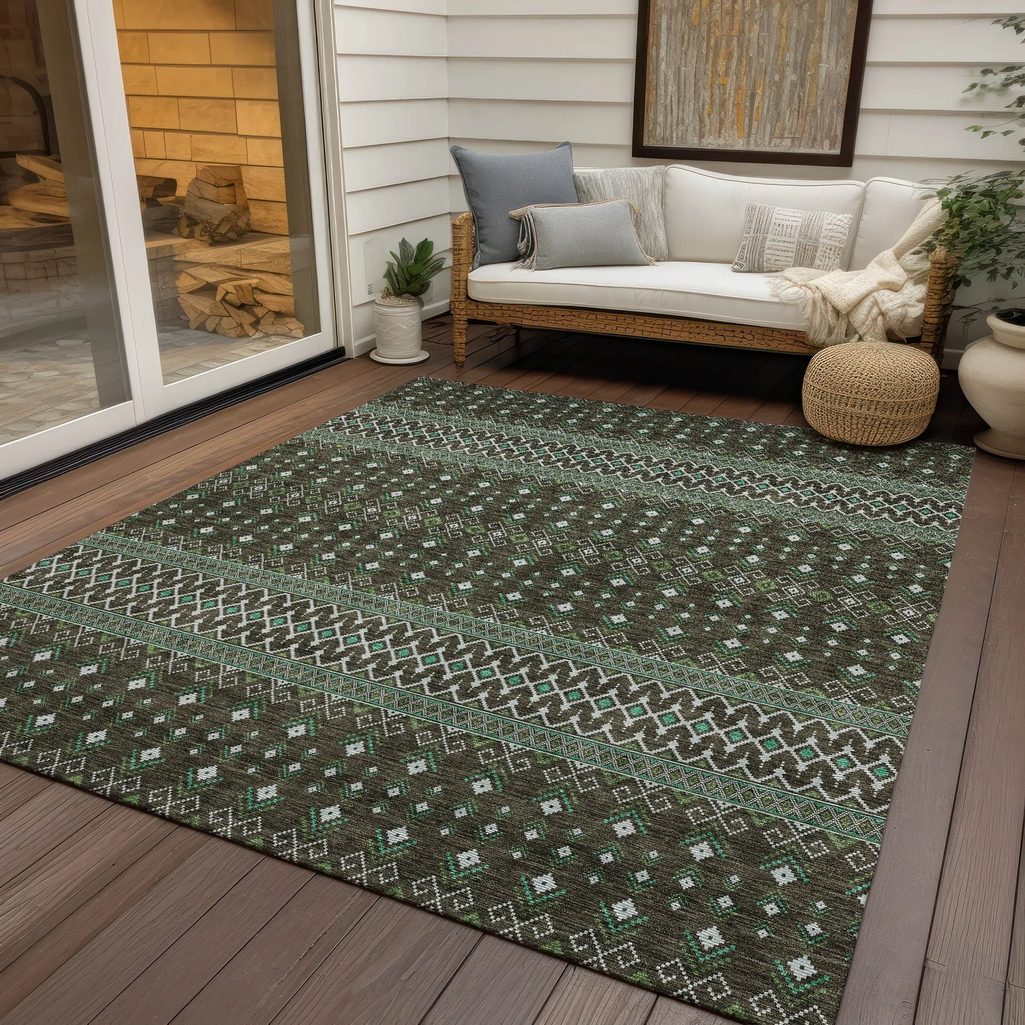 Machine Washable Indoor/ Outdoor Chantille Boho Morrocan Rug