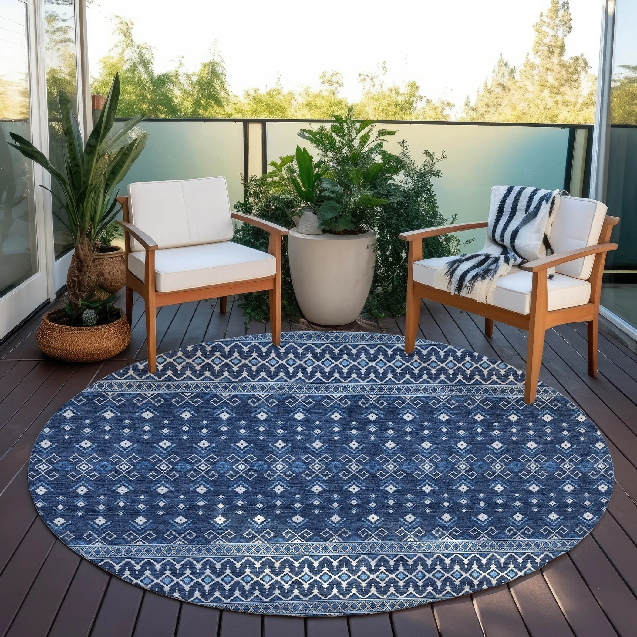 Machine Washable Indoor/ Outdoor Chantille Boho Morrocan Rug