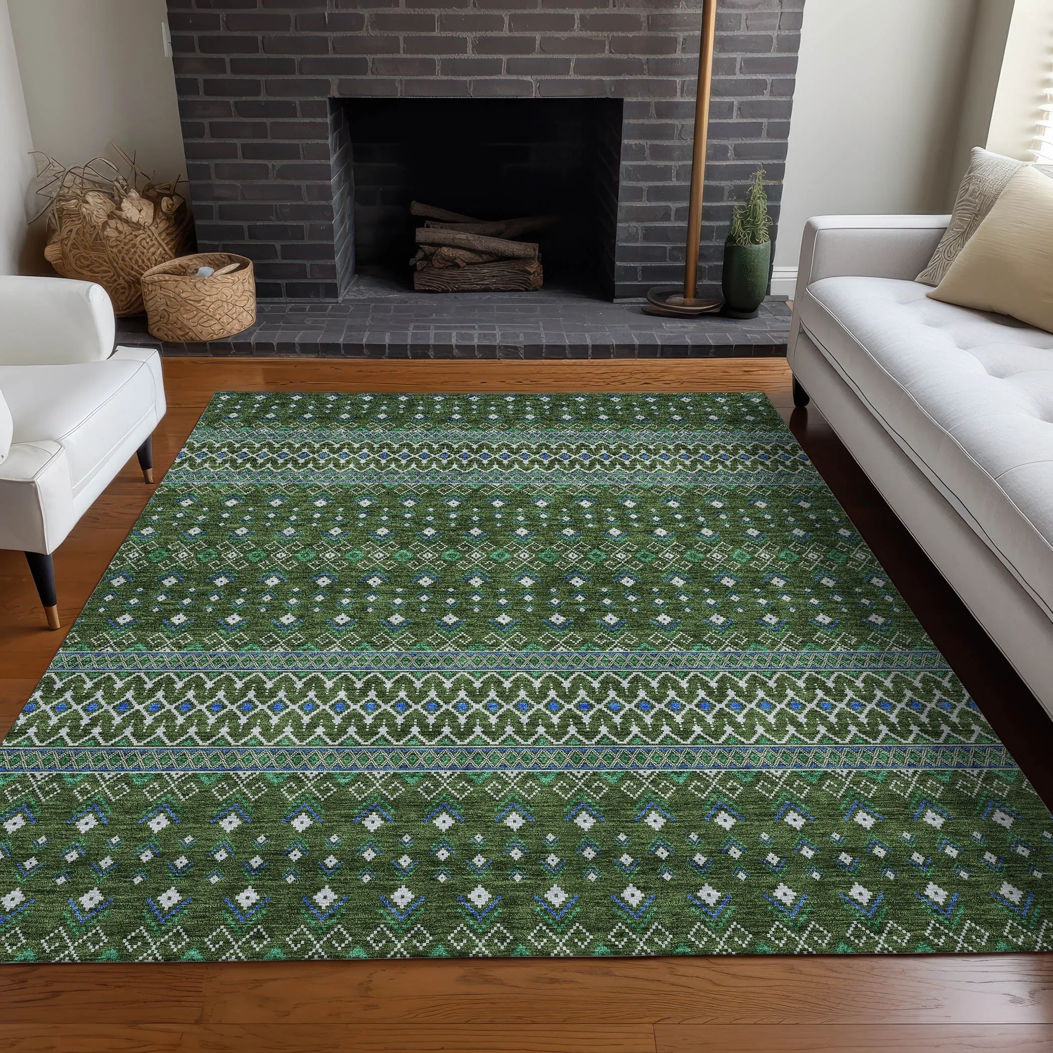 Machine Washable Indoor/ Outdoor Chantille Boho Morrocan Rug