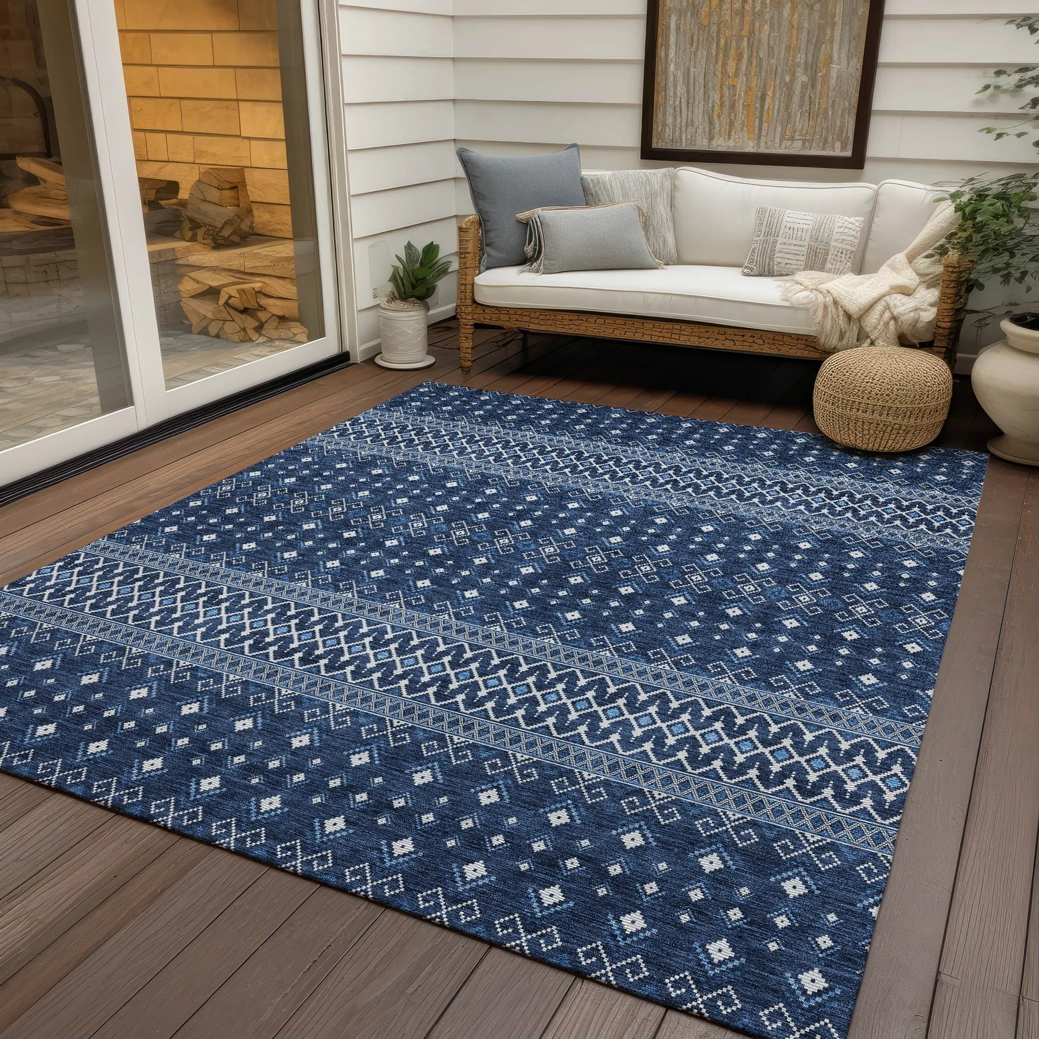 Machine Washable Indoor/ Outdoor Chantille Boho Morrocan Rug