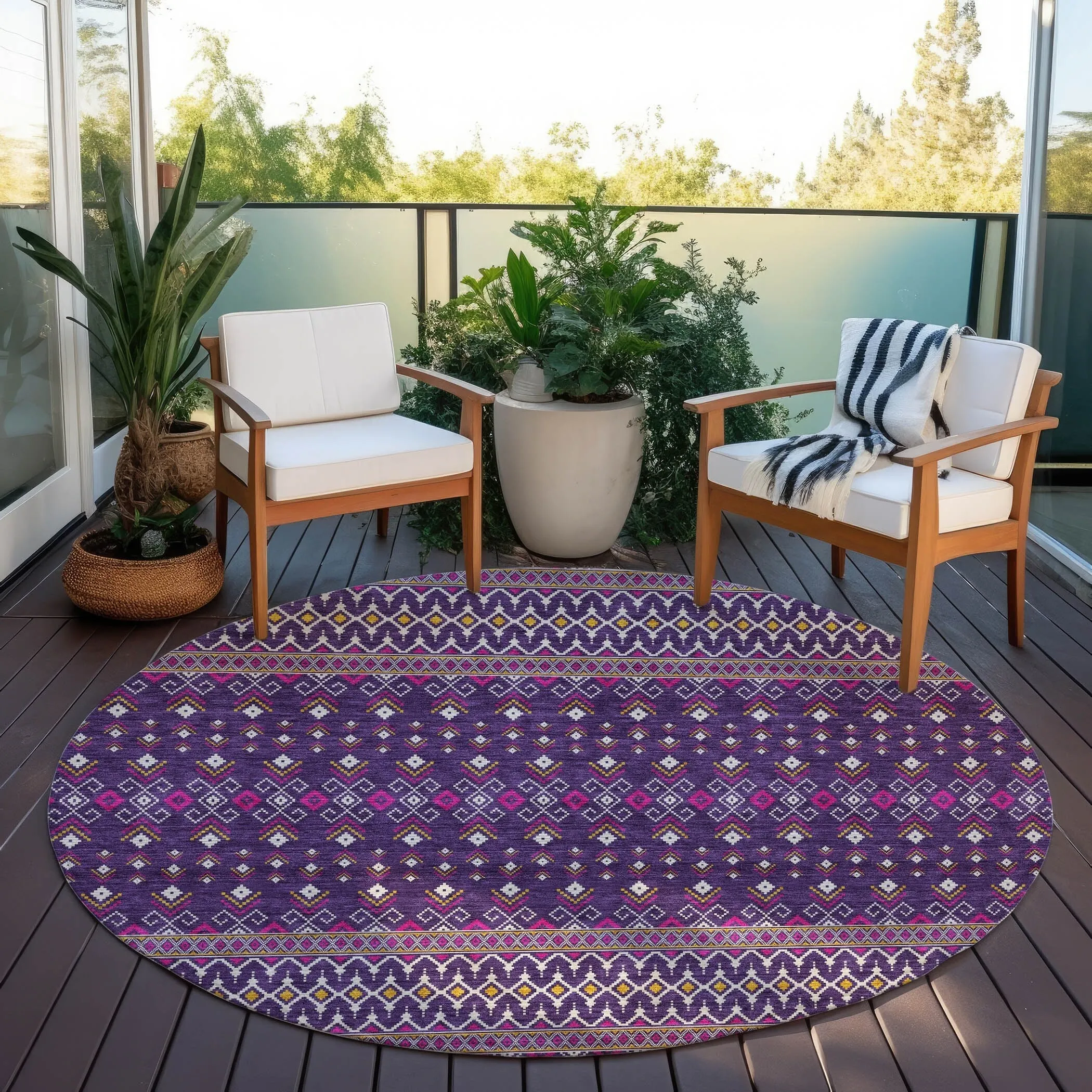 Machine Washable Indoor/ Outdoor Chantille Boho Morrocan Rug