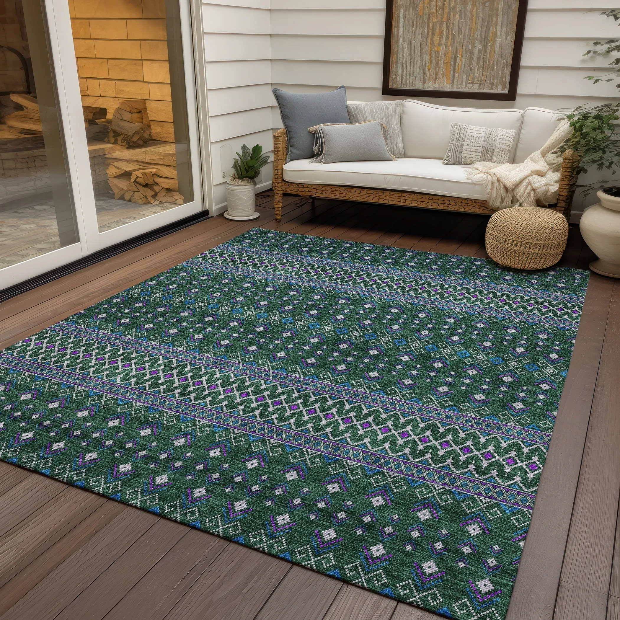 Machine Washable Indoor/ Outdoor Chantille Boho Morrocan Rug