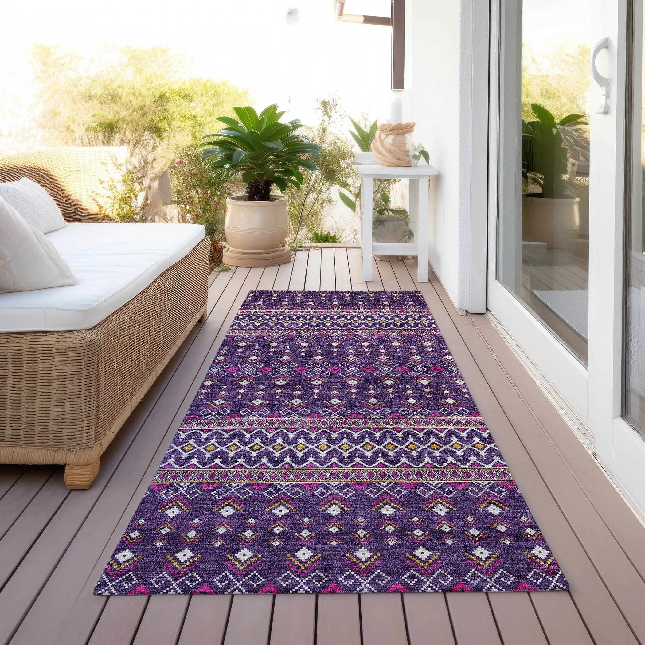 Machine Washable Indoor/ Outdoor Chantille Boho Morrocan Rug