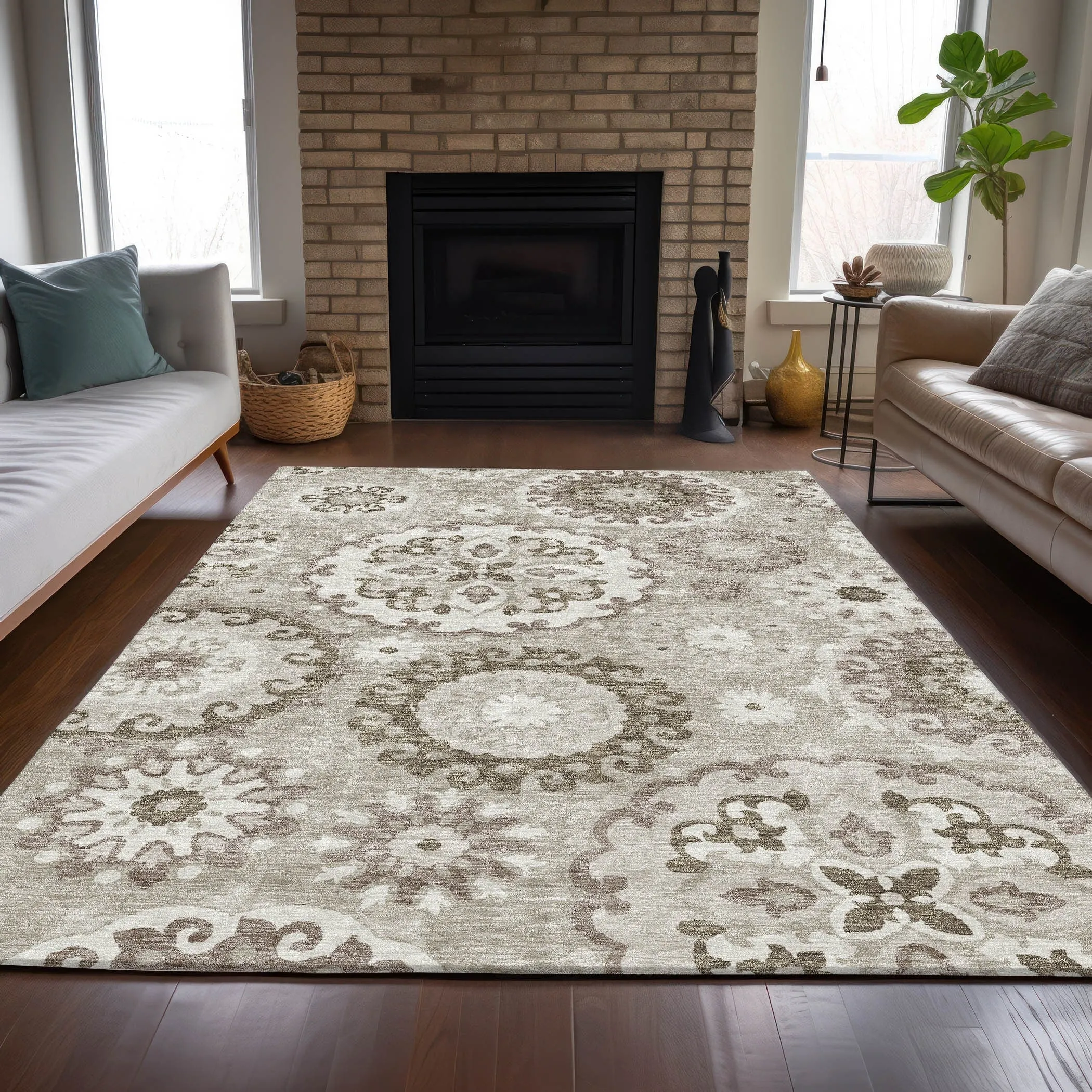 Machine Washable Indoor/ Outdoor Chantille Casual Medallion Rug