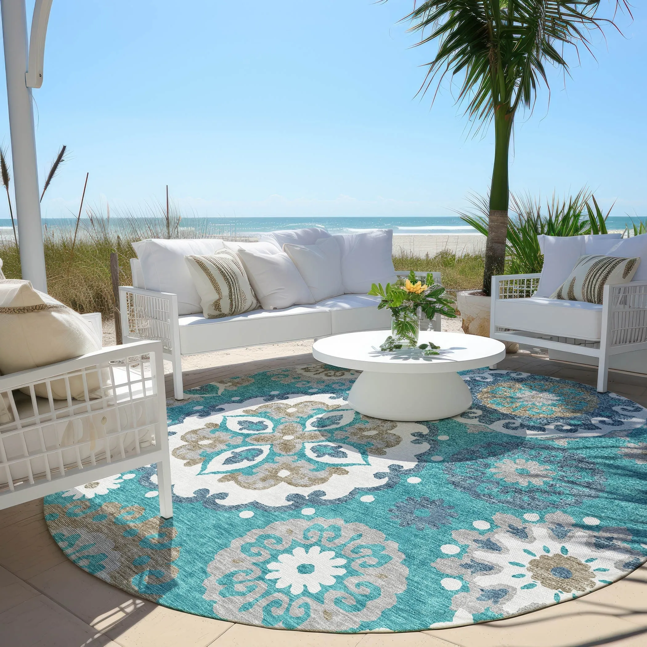 Machine Washable Indoor/ Outdoor Chantille Casual Medallion Rug