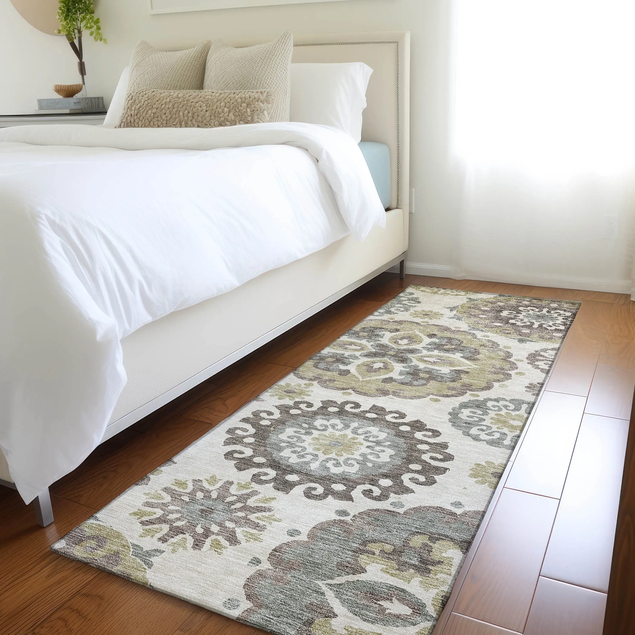 Machine Washable Indoor/ Outdoor Chantille Casual Medallion Rug