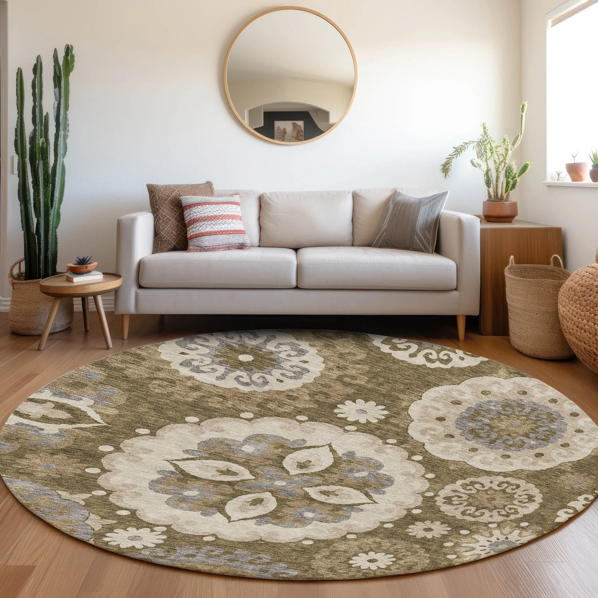 Machine Washable Indoor/ Outdoor Chantille Casual Medallion Rug
