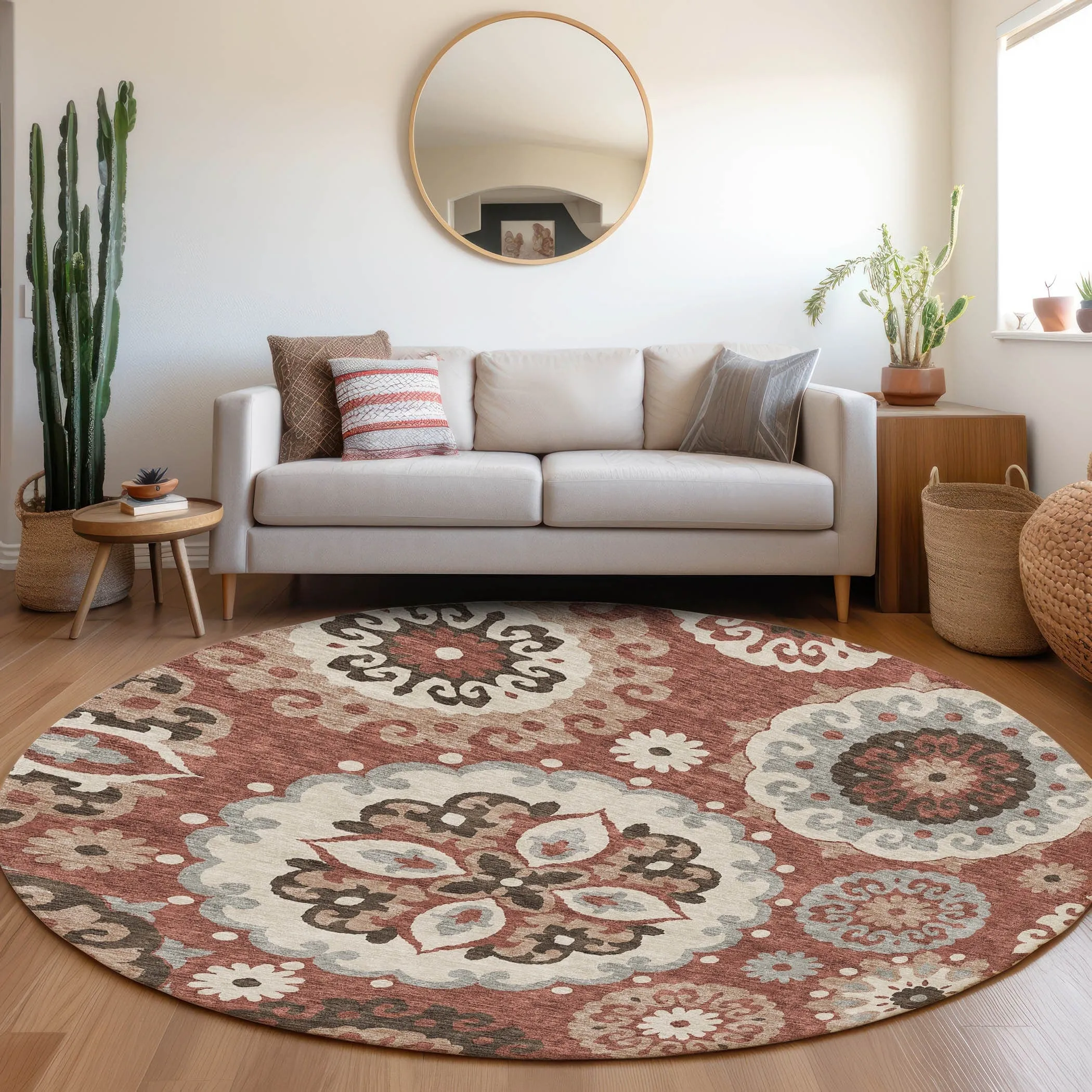 Machine Washable Indoor/ Outdoor Chantille Casual Medallion Rug