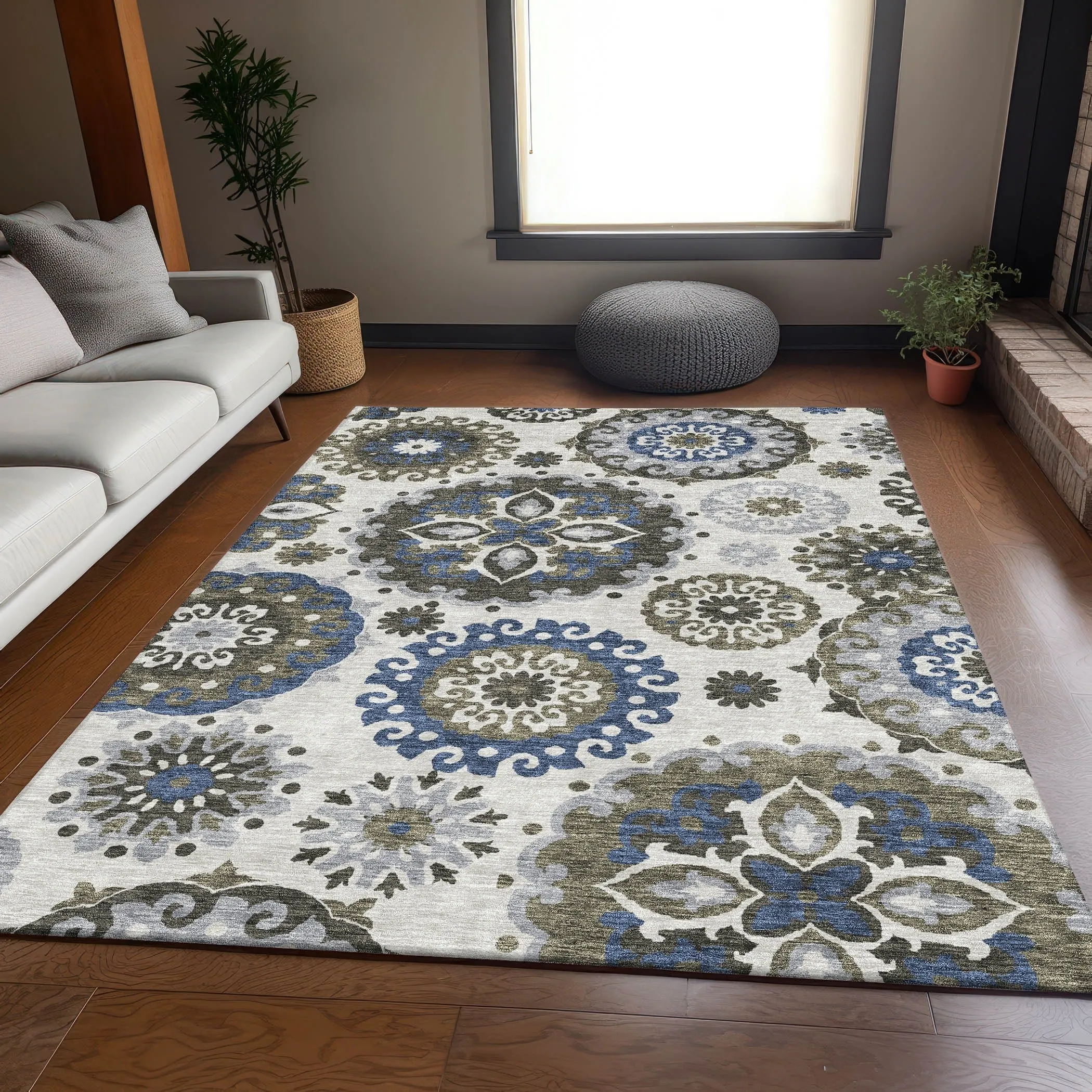 Machine Washable Indoor/ Outdoor Chantille Casual Medallion Rug
