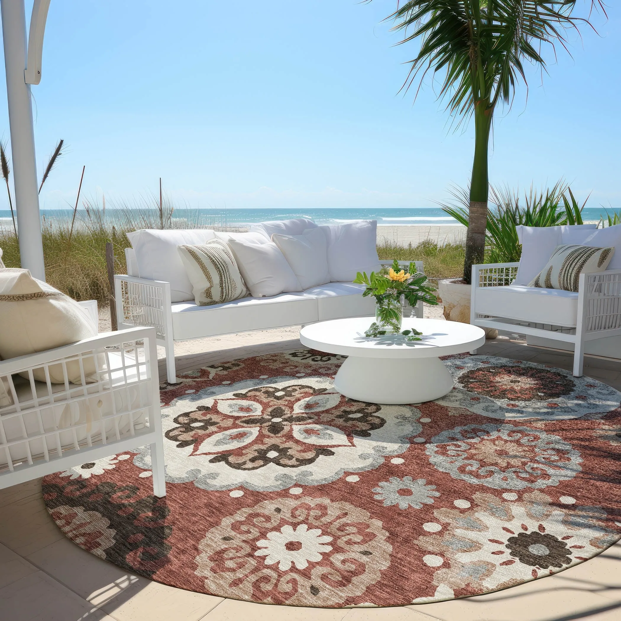 Machine Washable Indoor/ Outdoor Chantille Casual Medallion Rug