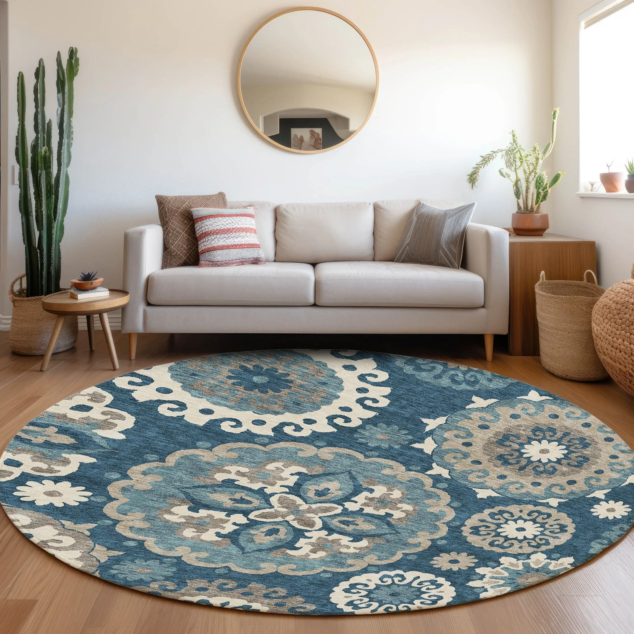 Machine Washable Indoor/ Outdoor Chantille Casual Medallion Rug